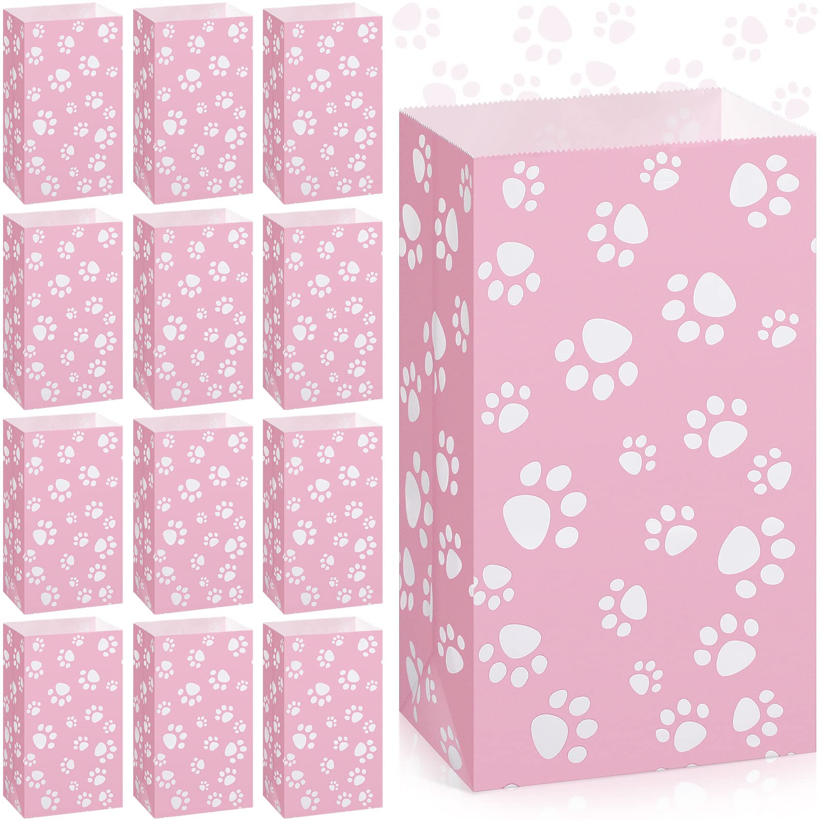 36 Pack Pink Paw Print Party Favor Bags - Dog & Cat Treat Goodie Bags for Puppy Birthday, Pet Adoption Celebrations & Animal Theme Parties (Pink)