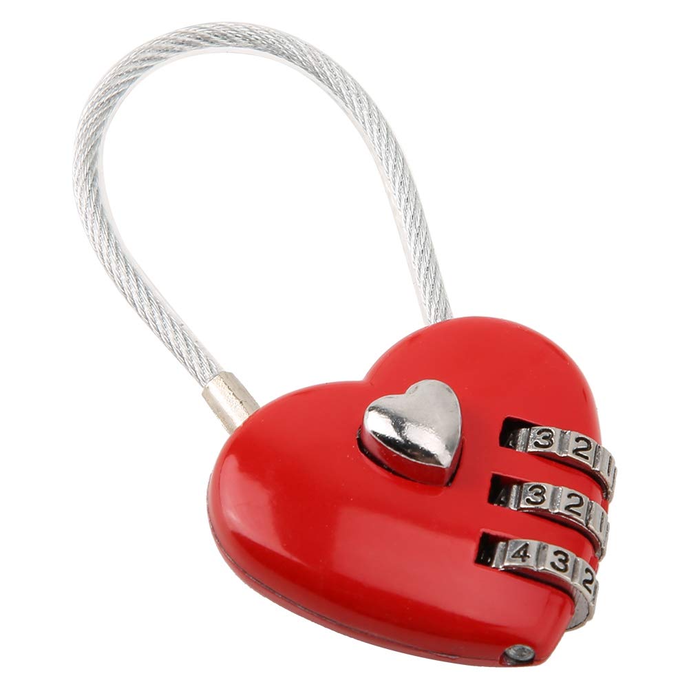 Dioche Heart-Shaped 3-Digit Combination Luggage Lock - Secure Travel Lock for Suitcases, Backpacks, Jewelry Boxes & Gym Lockers (Red) | Perfect for Couples, Travelers & Home Security