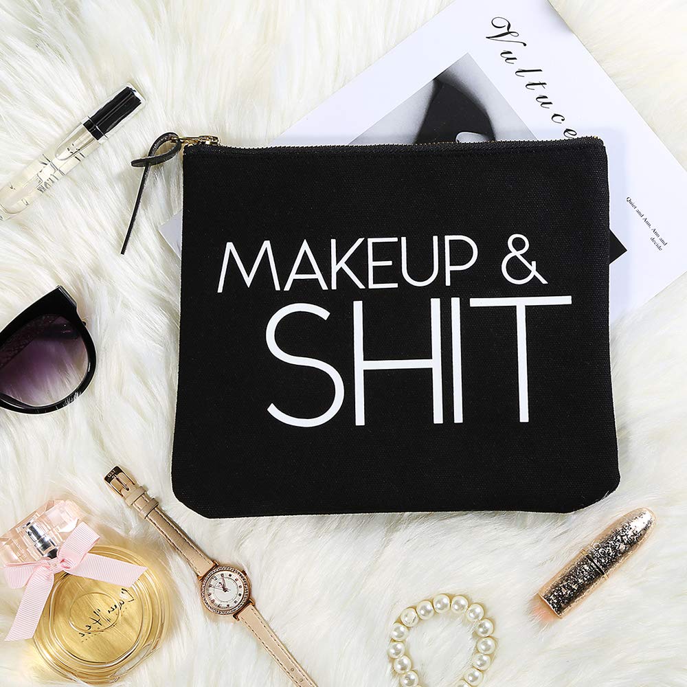 Woowland Funny Quote Cosmetic Bag - Cute Makeup Pouch for Women & Girls (Black, 8x9.5 Inch) - Perfect Christmas & Birthday Gift for Sisters & Friends | Travel, School & Daily Use Organizer