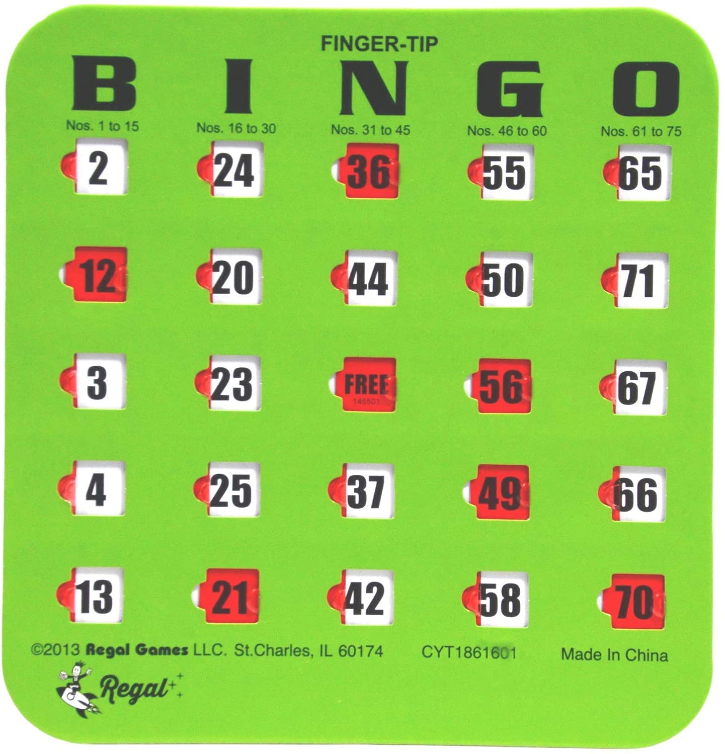 Regal Games Finger-Tip Bingo Cards - 5 Pack Green for Family Game Night