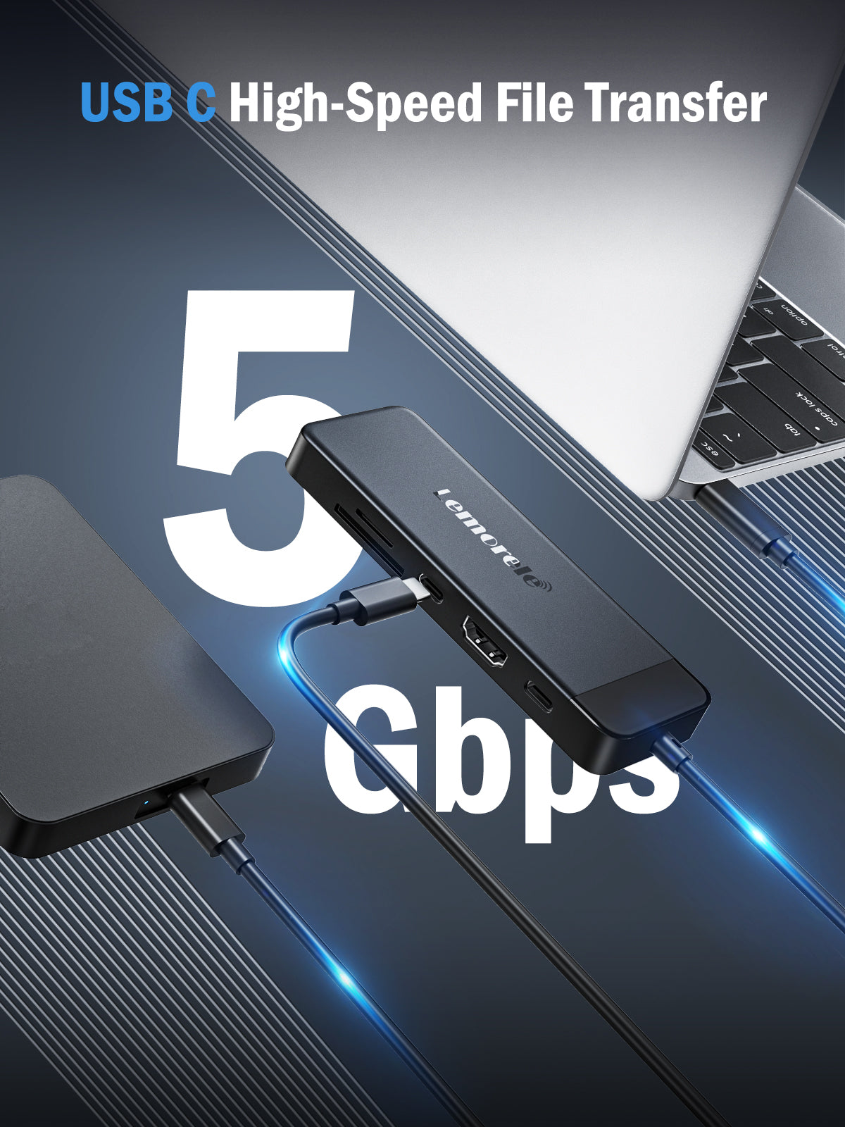 Lemorele 9-in-1 USB C Hub Adapter with 4K HDMI, 100W PD, USB 3.0 Ports - Perfect for MacBook Pro/Air, Chromebook, iPad Pro & More (Home Office, Travel, Gaming)