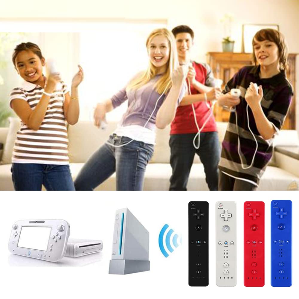 4-Pack Wireless Wii Remote Controller - Compatible with Wii & Wii U (Black, White, Deep Blue, Red) - Perfect for Multiplayer Gaming & Family Entertainment