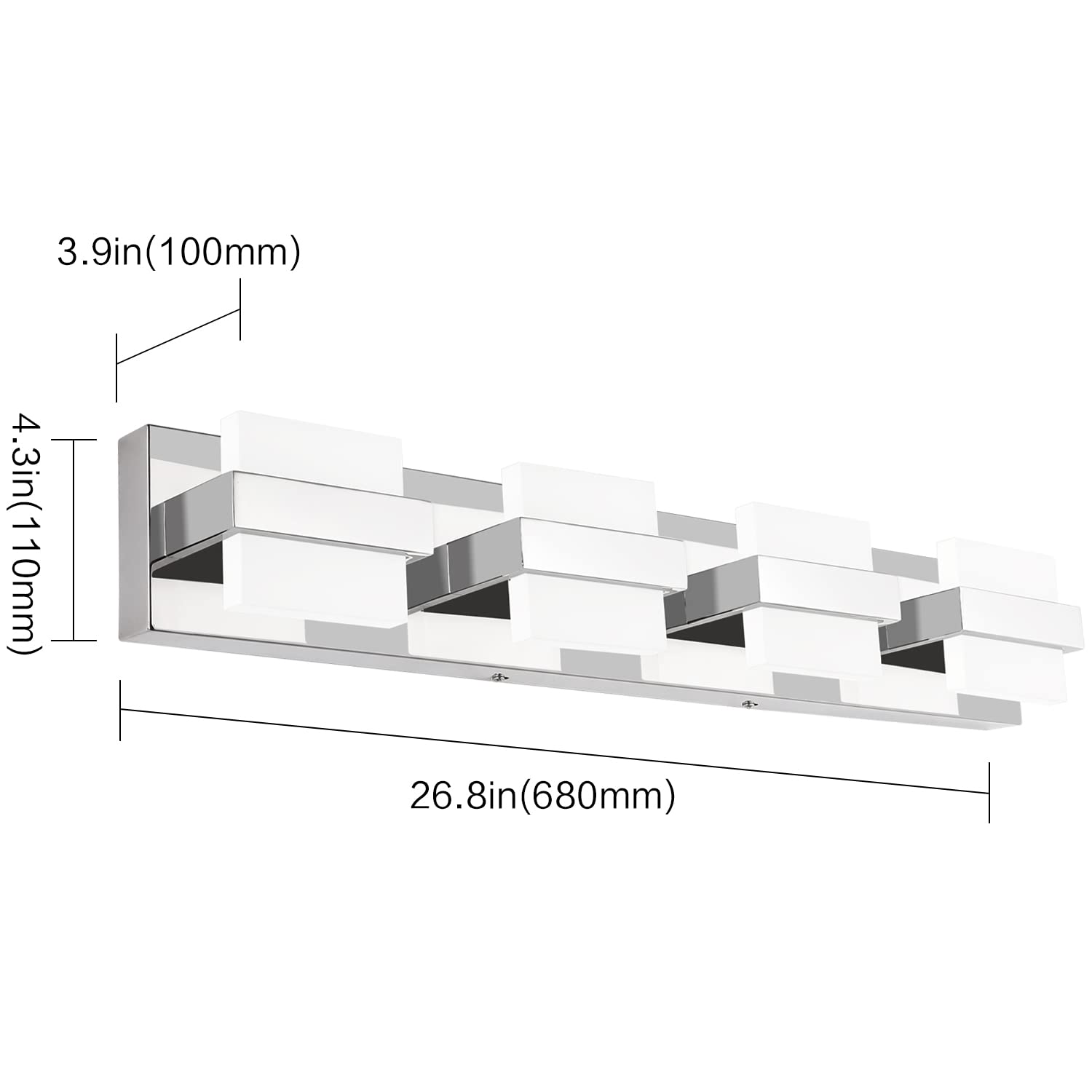 SOLFART 4-Light Chrome Modern LED Bathroom Vanity Light Fixture - 27 Inch Dimmable White Light for Mirror - Perfect for Bathroom, Powder Room & Dressing Area Makeup Lighting