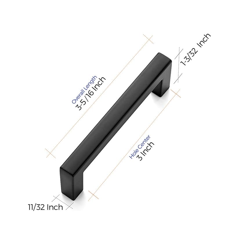 Ravinte 35 Pack 3 Inch Center to Center Slim Square Bar Drawer Handles - Matte Black Kitchen Cabinet Pulls for Modern Cabinets, Dressers & Furniture (35-Piece Set) | Durable Cabinet Hardware for Home & Office Use