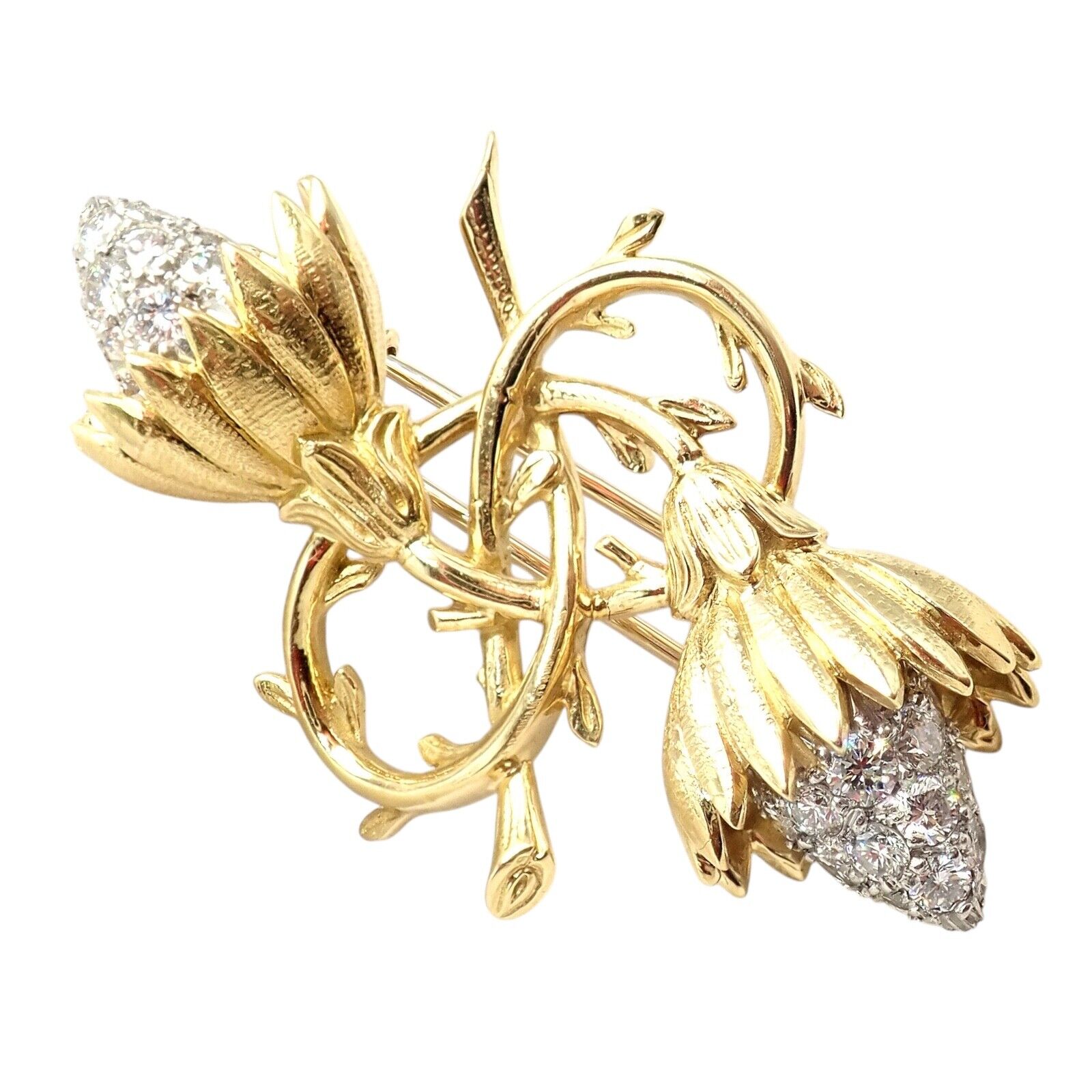 Authentic Tiffany & Co Schlumberger 18K Yellow Gold & Platinum Diamond Brooch Pin - Luxury Jewelry Gift for Women, Perfect for Weddings & Special Occasions