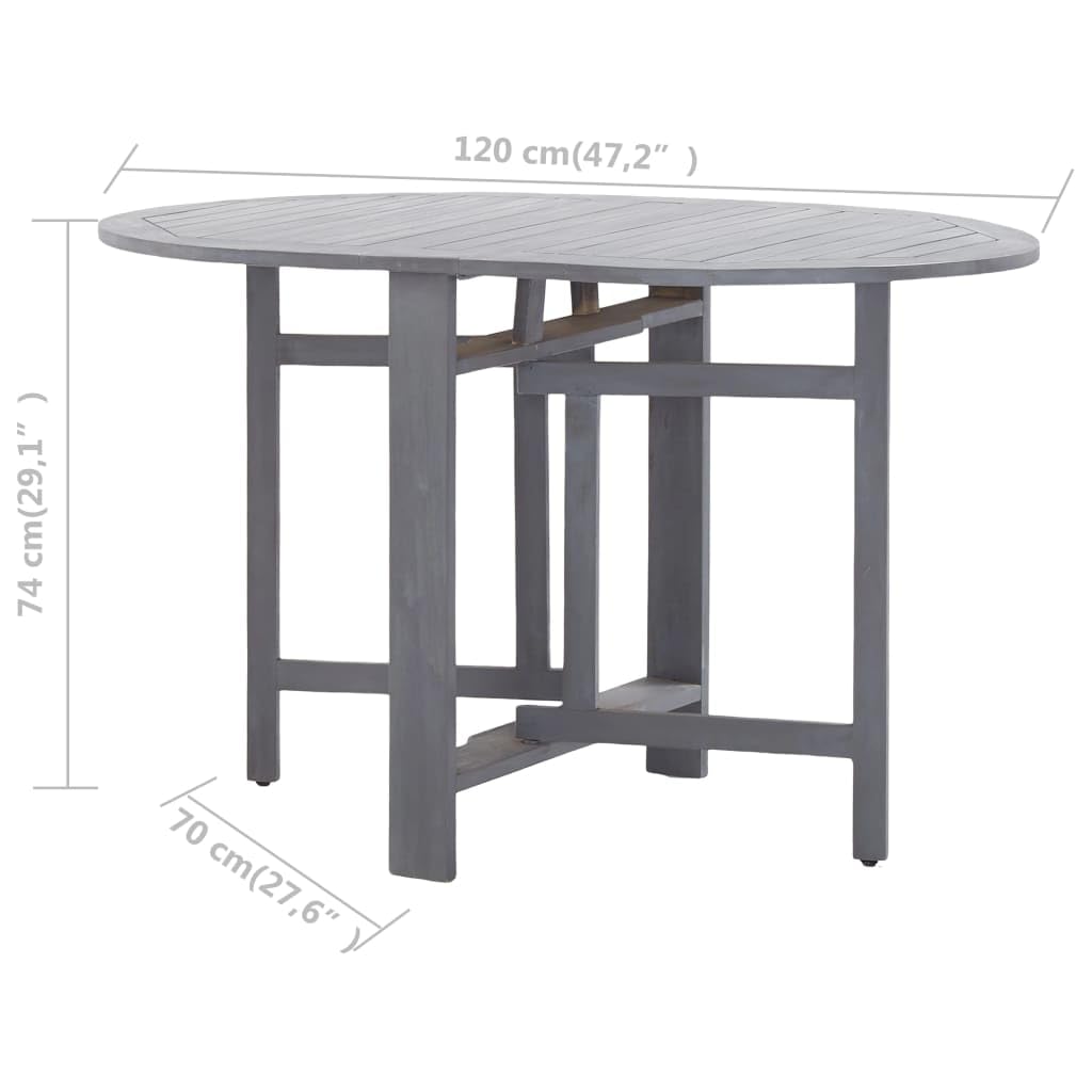Foldable Acacia Wood Outdoor Dining Table with Gray Finish - Butterfly Design, Weather-Resistant Patio Furniture, Easy Assembly (47.2