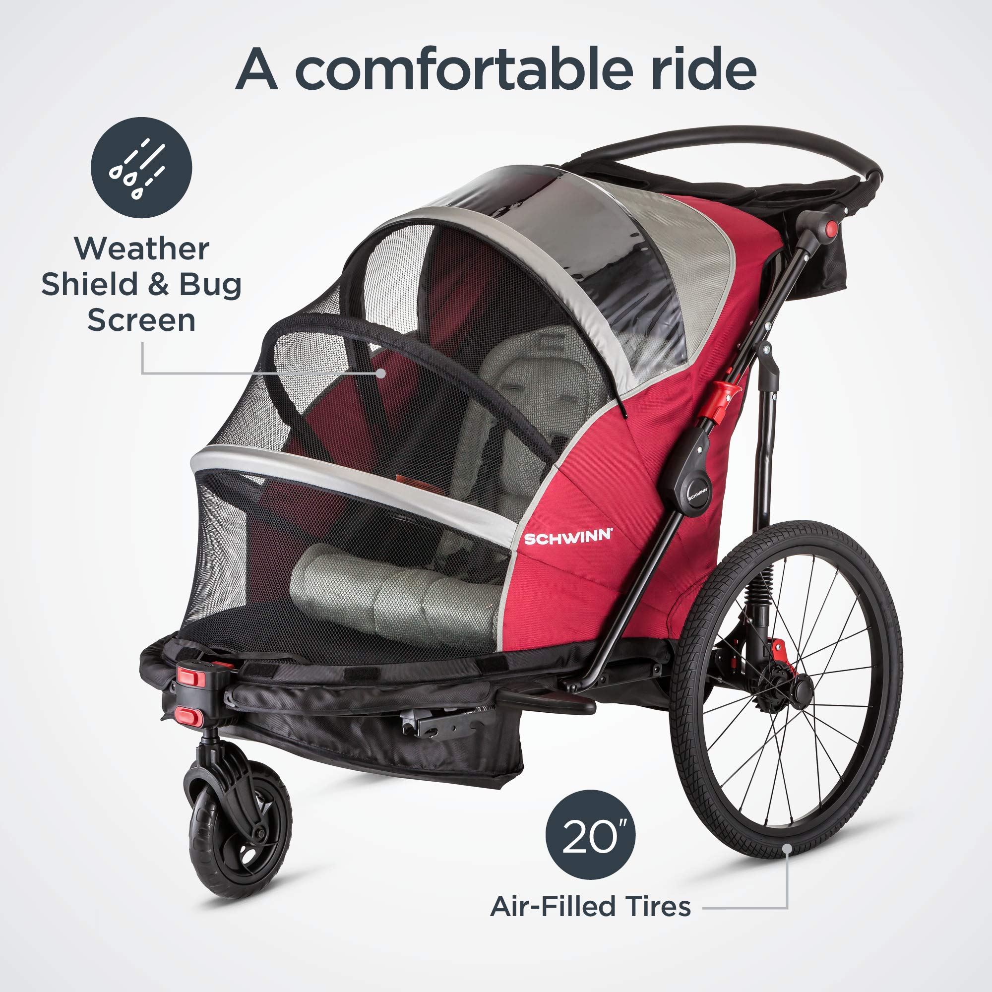 Schwinn Joyrider Echo & Trailblazer Bike Trailer for Kids - Convertible Single/Double Seat Baby Carrier with Canopy, 16/20