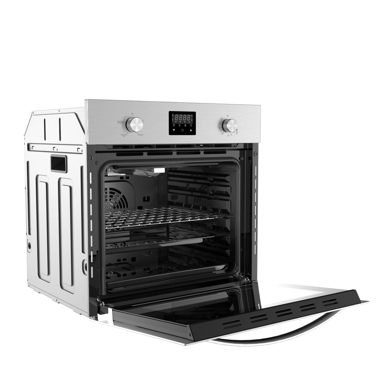 Empava 24 Inch Stainless Steel Single Gas Wall Oven with Bake, Broil & Rotisserie Functions - Mechanical Controls, Digital Timer & Convection Fan - Perfect for Home Kitchens, Small Spaces & Gourmet Cooking