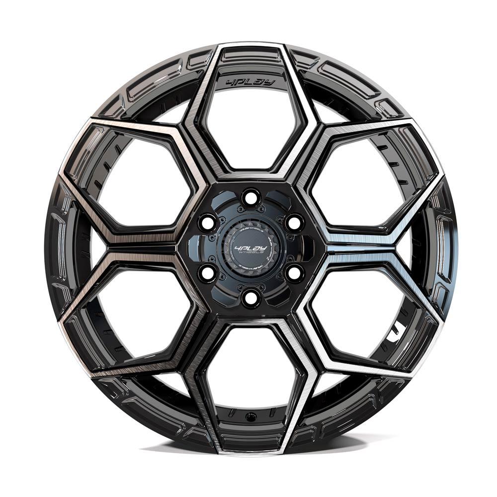 4Play Sport 2.0 4PS26 22x10.0 Gloss Black Wheels with Brushed Face & Tinted Clear - 6x139.7/6x135mm Bolt Pattern, 106.1mm Hub - Perfect for Off-Road Trucks and SUVs
