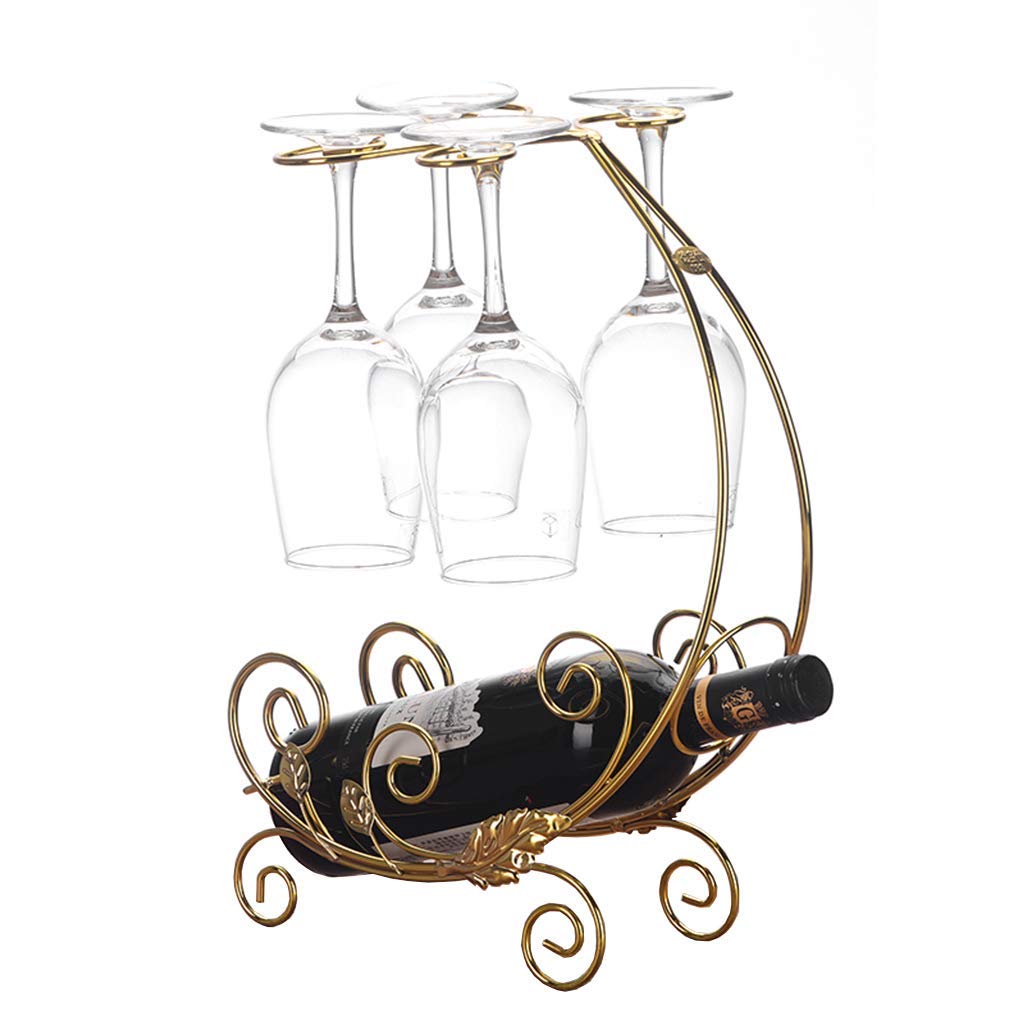 Premium Wine Rack Holder - 4-Hook Freestanding Storage Shelf for Red Wine Bottles & Glasses | European Style Kitchen Countertop Bar Organizer | Perfect for Home, Restaurant, and Party Display