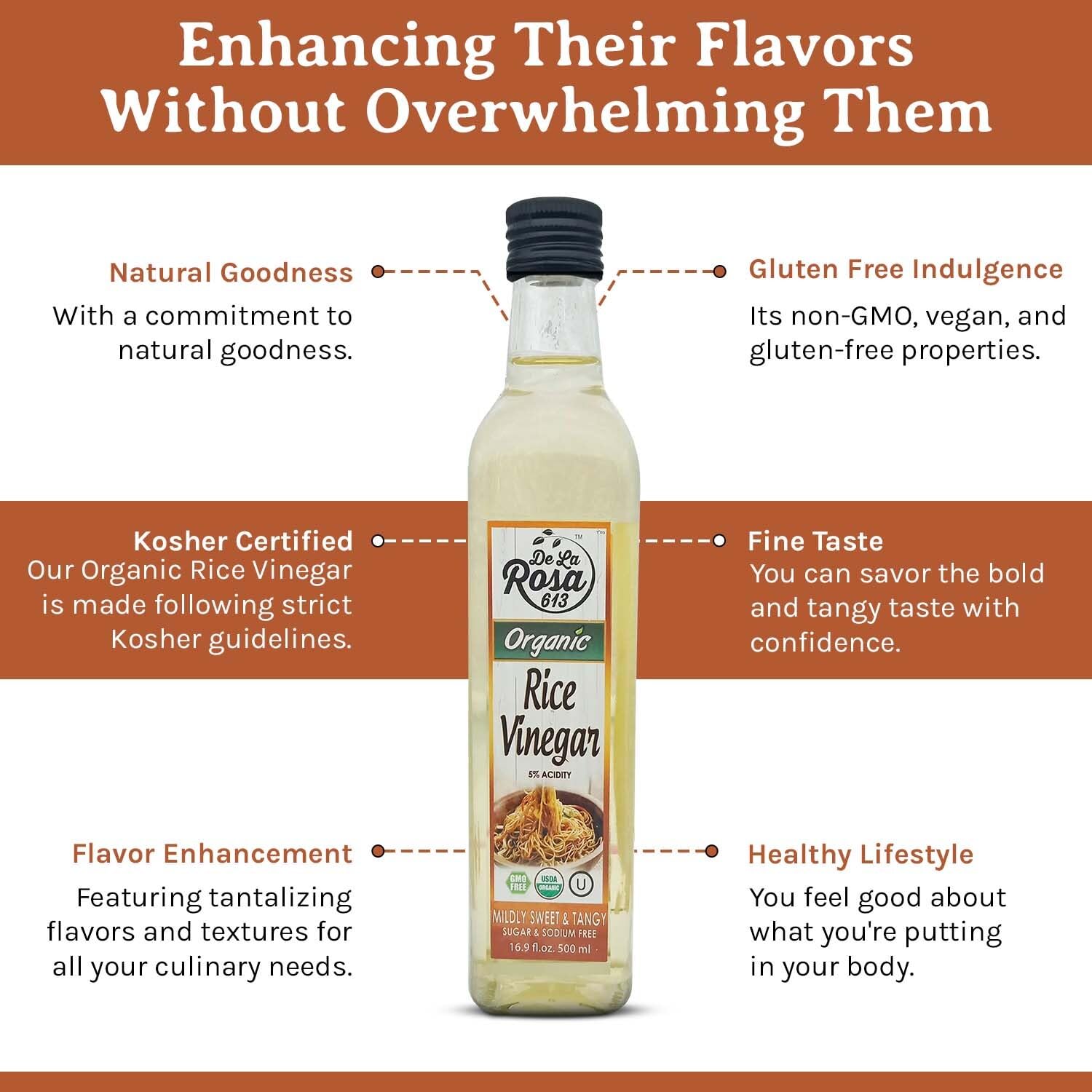 Organic Rice Vinegar 5% Acidity - Kosher Certified for Cooking, Sushi, Salad Dressing & Asian Cuisine | 16.9 Oz (Pack of 2) | Perfect for Marinades, Pickling & Healthy Recipes