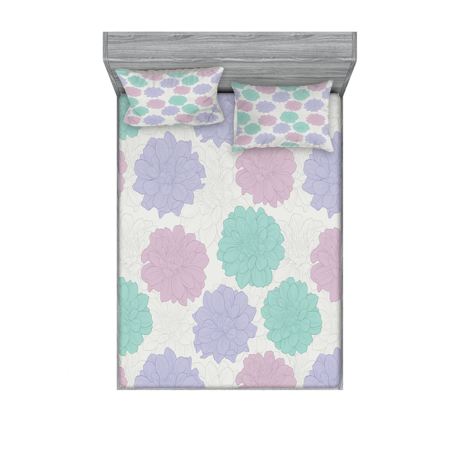 Ambesonne Floral 2-Piece Queen Fitted Sheet Set with 4 Pillow Shams - Vibrant Flower Pattern Bedding Decor for Master Bedroom, Guest Room & Vacation Homes - Soft Wrinkle-Resistant Microfiber Sheets (Multicolor)