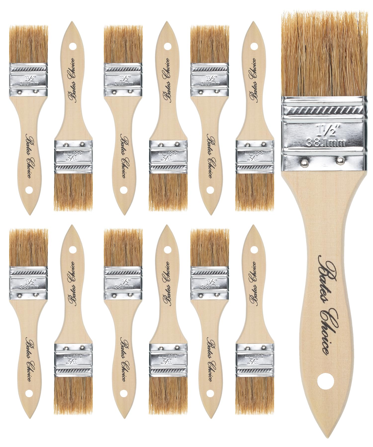 Bates 1.5 Inch Natural Bristle Chip Paint Brushes - 12 Pack for Wood Staining & Painting | Professional Quality Paint Brushes for DIY Projects, Furniture Refinishing & Home Improvement