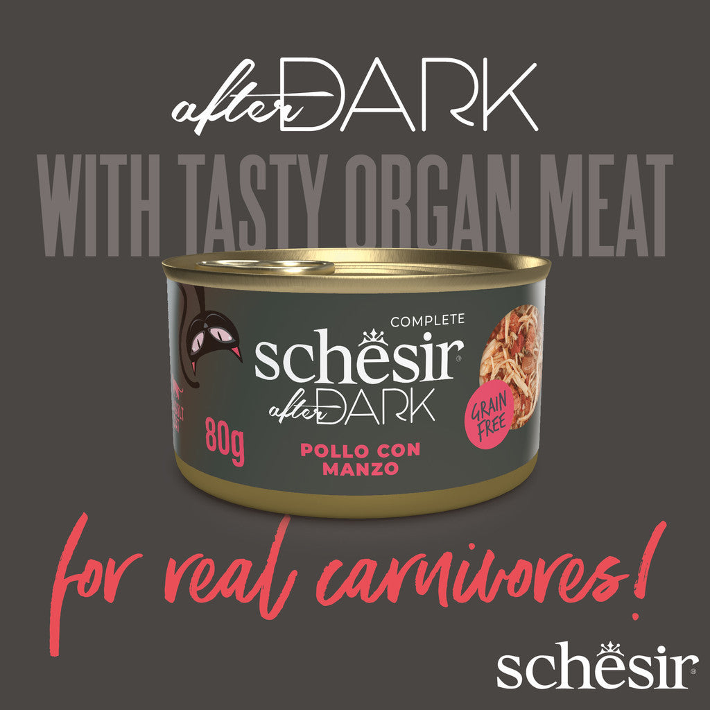 Schesir After Dark Complete & Balanced Wet Cat Food for Adult Cats - 80g, High Protein with Essential Vitamins & Minerals - Perfect for Nighttime Feeding & Weight Management