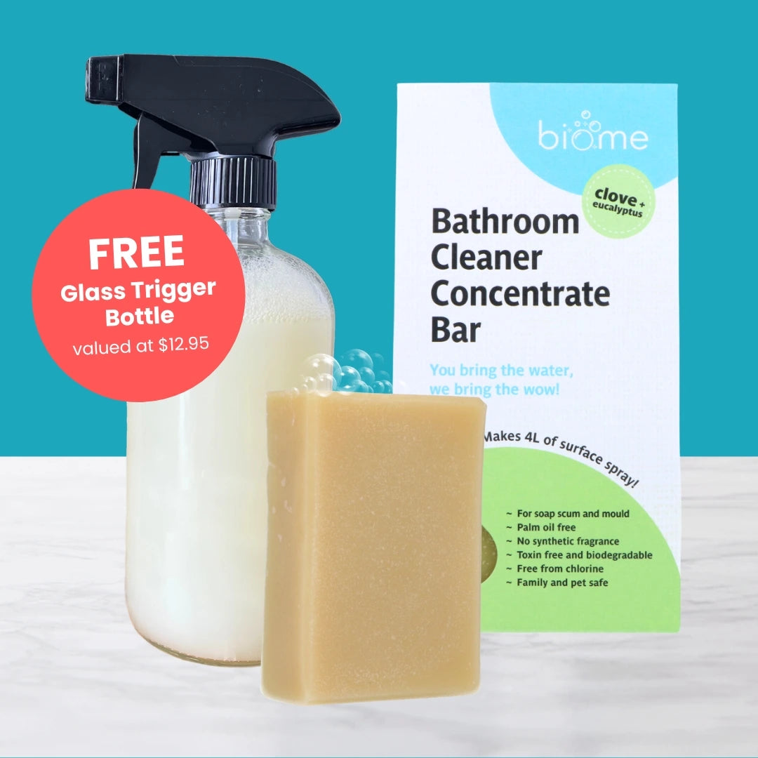 Eco-Friendly Biome Bathroom Cleaner Kit with Free Glass Spray Bottle - Natural, Non-Toxic Cleaning Solution for Showers, Tiles & Sinks