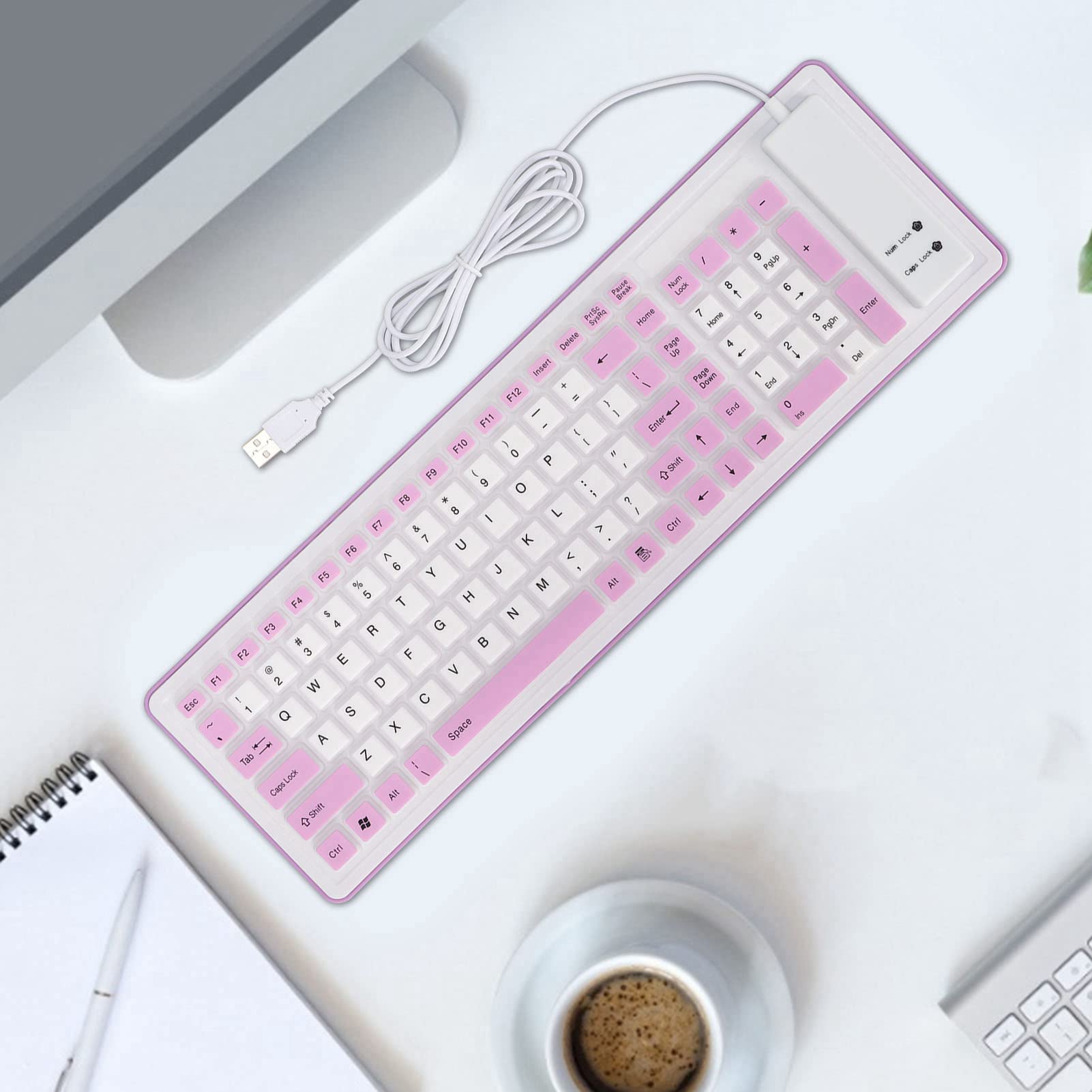 103-Key Foldable Silicone Keyboard - Wired USB Silent Soft Touch Waterproof Rollup Keyboard for PC & Laptop - Perfect for Office, Travel, and Home Use