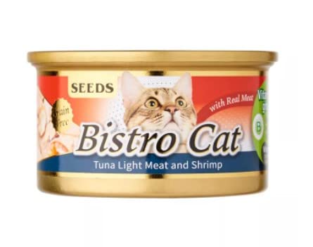 Premium Bistro Cat Tuna Light Meat & Shrimp Canned Cat Food 80g - Low Fat, High Protein Wet Cat Food with Omega-3 for Healthy Skin & Coat | Perfect for Adult Cats & Kittens as Daily Meal or Treat