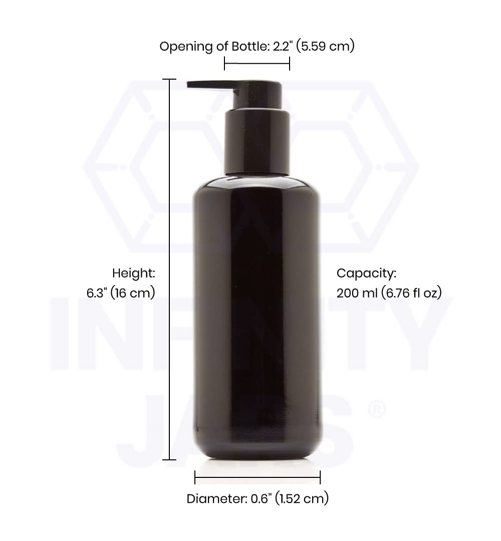 Infinity Jars 10-Pack Black UV Glass Soap Dispenser Bottles - 200ml (6.8oz) Refillable for Kitchen, Bathroom & Hand Lotion | Dish Soap & Hand Wash Dispenser | Eco-Friendly Home & Office Use