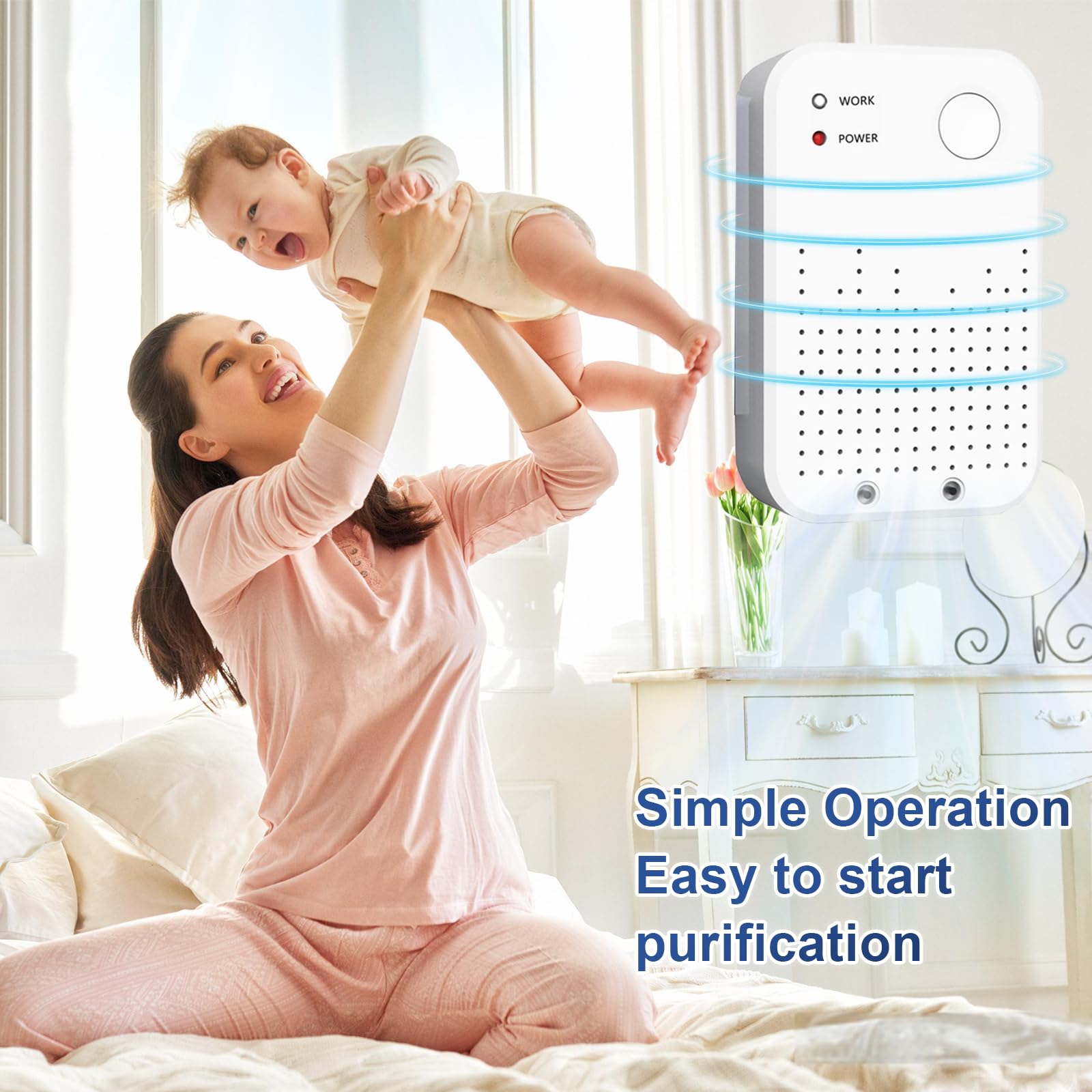 Best Air Ionizer for Home - Plug In Air Purifier, Quiet & Portable Negative Ion Generator for Bedroom, Office, Kitchen - Eliminate Odors & Allergens (1 Pack) - Perfect for Asthma Sufferers & Pet Owners