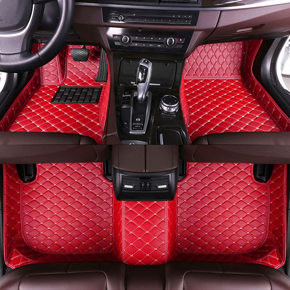 Premium Leather All-Weather Floor Mats for Land Rover Range Rover Evoque 2012-2015 (4-Door) - Luxury Carpet Protection Liners in Red/Beige - Perfect for Off-Road, Winter & Everyday Driving