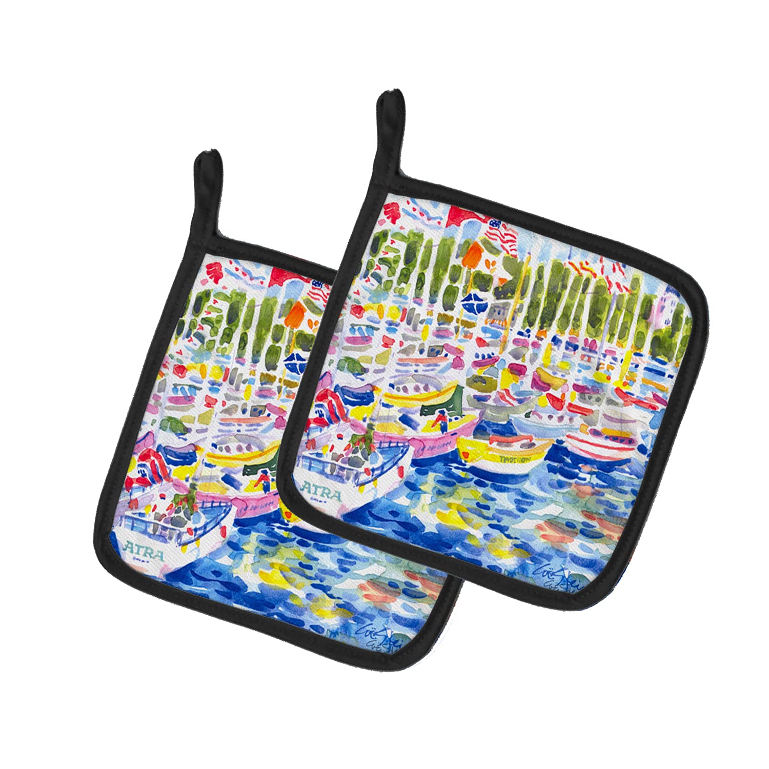 Heat Resistant Pot Holders Set of 2 - 7.5x7.5 Inch Oven Mitts for Cooking, Baking & BBQ | Kitchen Hot Pads with Harbor Design by Caroline's Treasures | Perfect for Grilling, Baking Cookies & Handling Hot Dishes