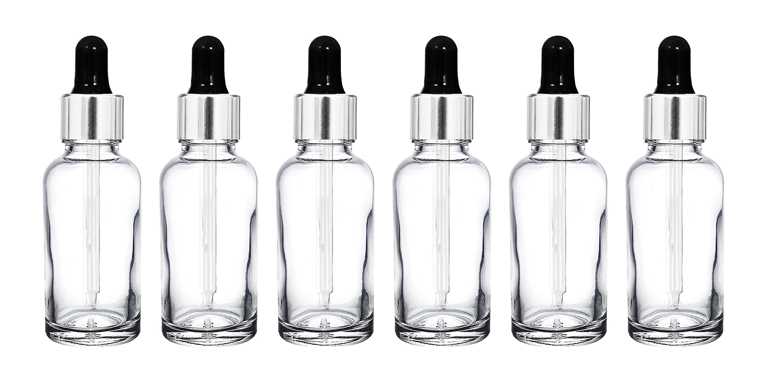 NSB Herbals 30ml Clear Round Empty Glass Bottle with Glass Dropper, Silver Ring & Black Silicone Teat - Refillable, Reusable for Essential Oils, Perfumes, DIY Beauty (Pack of 12) | Perfect for Aromatherapy, Travel & Home Fragrance