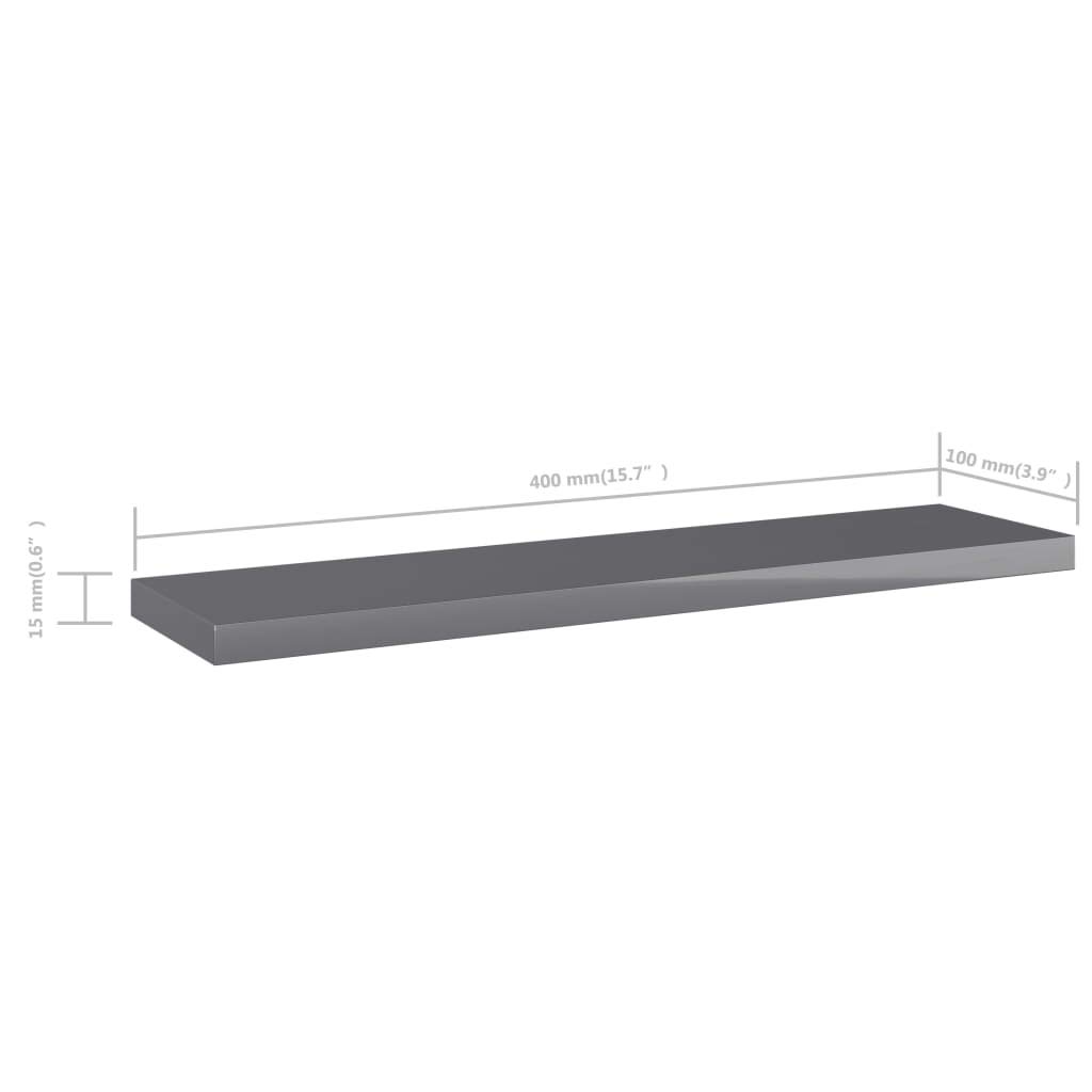 Wall Mounted Floating Shelves Set of 4 - 15.7x3.9x0.6 Inch High Gloss Gray Display Ledge & Storage Rack for Living Room, Kitchen, Office, Bookshelf - Perfect for Organizing Books, Decor & Kitchen Essentials