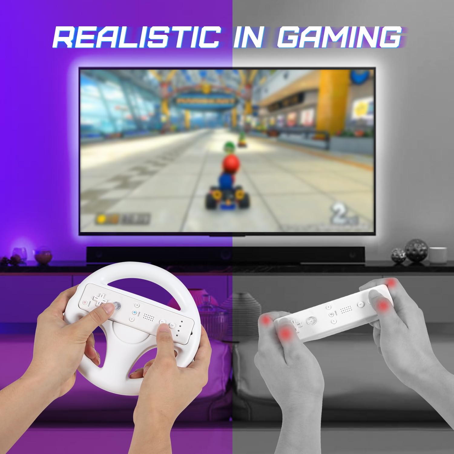 2-Pack Nintendo Wii & Wii U Steering Wheel Controller - Compatible with Wii Remote for Mario Kart & Racing Games - Perfect for Family Game Nights & Multiplayer Racing Fun