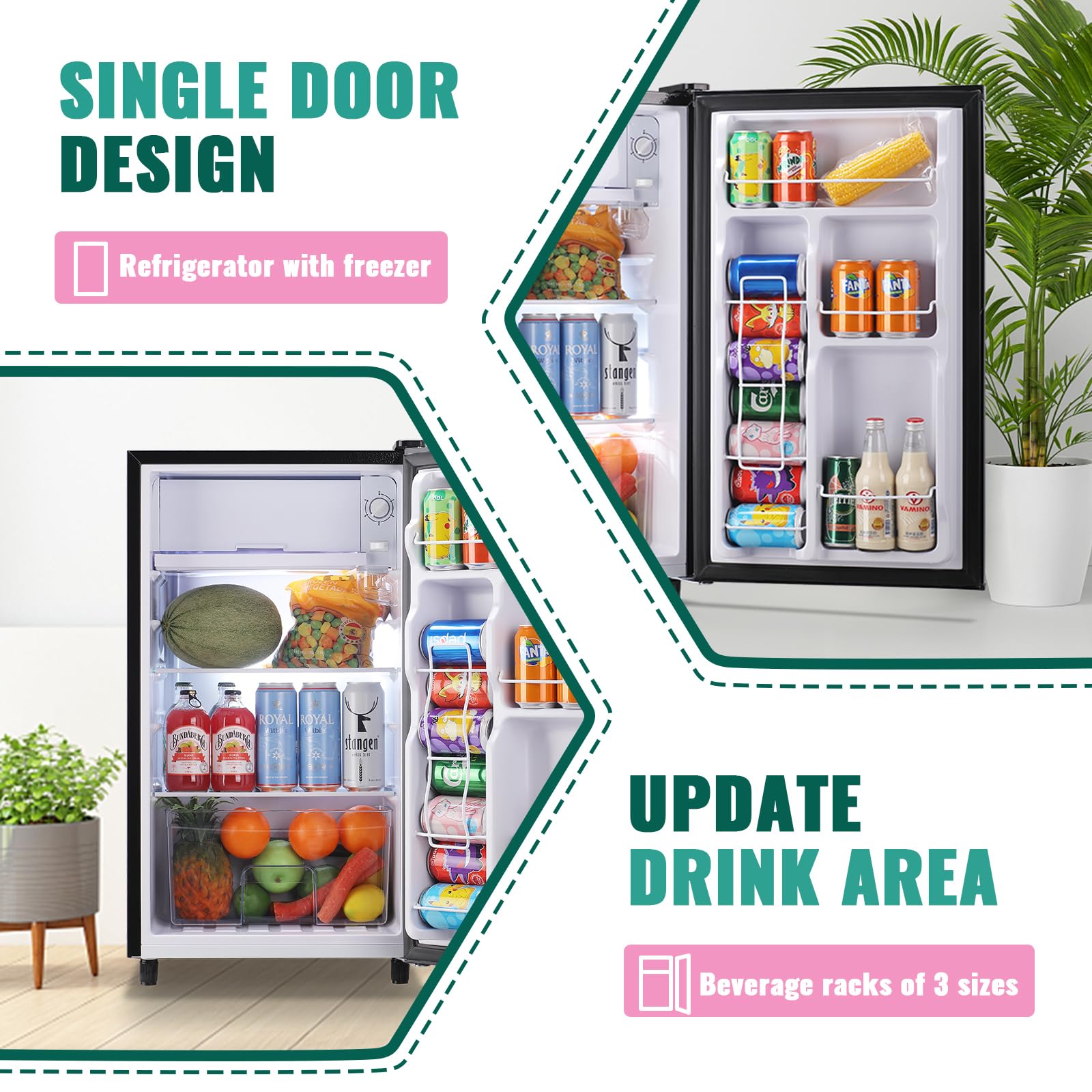 WANAI 3.2 Cu.Ft Compact Single Door Refrigerator with Freezer - 5 Adjustable Temperature Settings, LED Lighting & Removable Shelves - Perfect for Bedroom, Dorm, Office, Apartment (Silver) - Ideal for Small Spaces, Snack Storage & Beverage Cooling