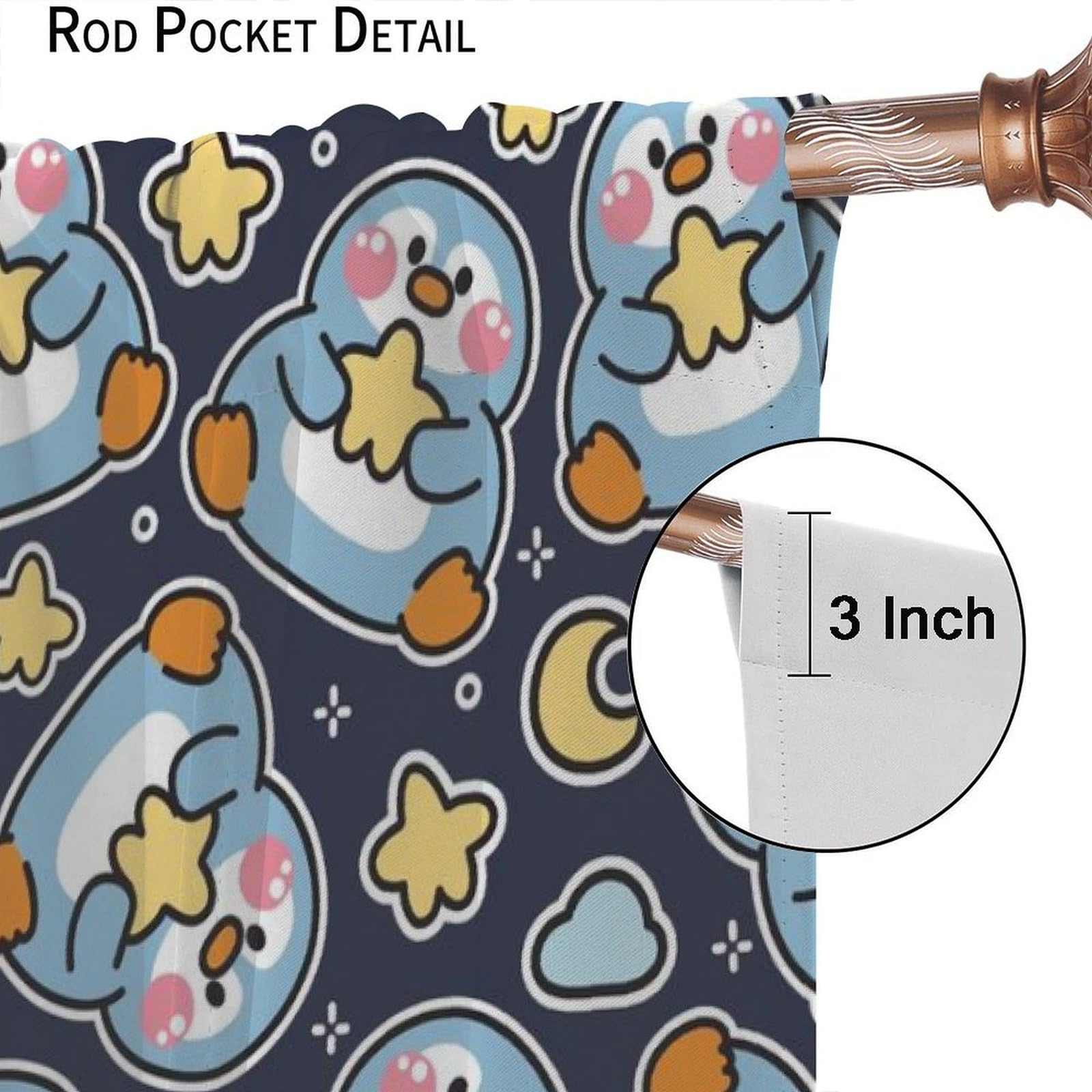 Cute Penguin Blackout Curtains with Star & Moon Night Sky Design - Thermal Insulated Rod Pocket Drapes for Kids Room & Nursery (84x84 Inches) - Perfect for Bedrooms, Daycare & Light-Sensitive Sleepers