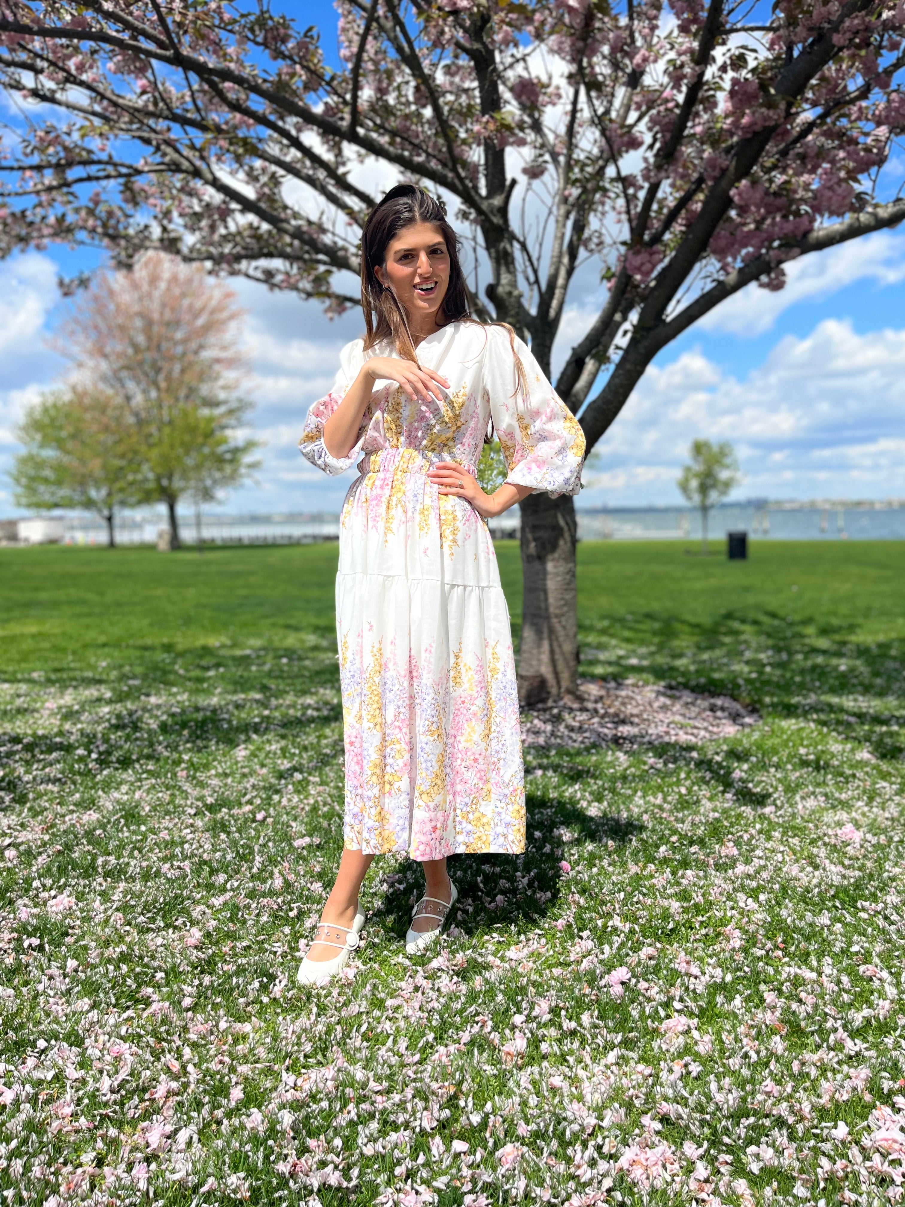 Floral Print Midi Dress for Women - Summer Boho Flowy Dress with Pockets - Perfect for Beach Vacation, Date Night & Outdoor Parties