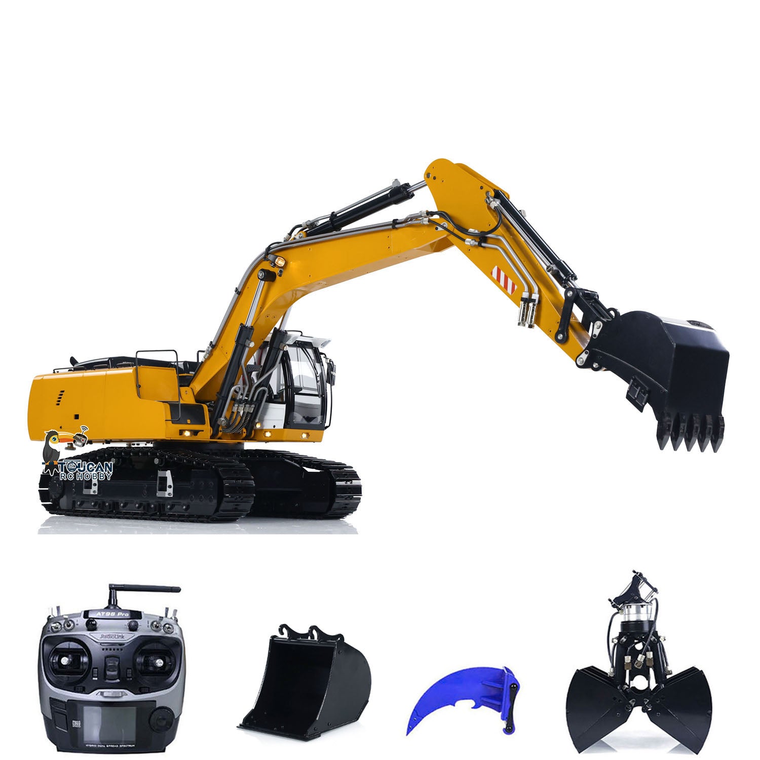 MTMODEL 1/14 Scale 946 Metal RC Hydraulic Excavator - Wireless Remote Control Construction Toy with 2 Arms, Clamshell Bucket & Ripper Attachment | Perfect for Construction Enthusiasts, Collectors & RC Hobbyists | Great for Outdoor Play, Sandbox Activities & DIY Construction Projects