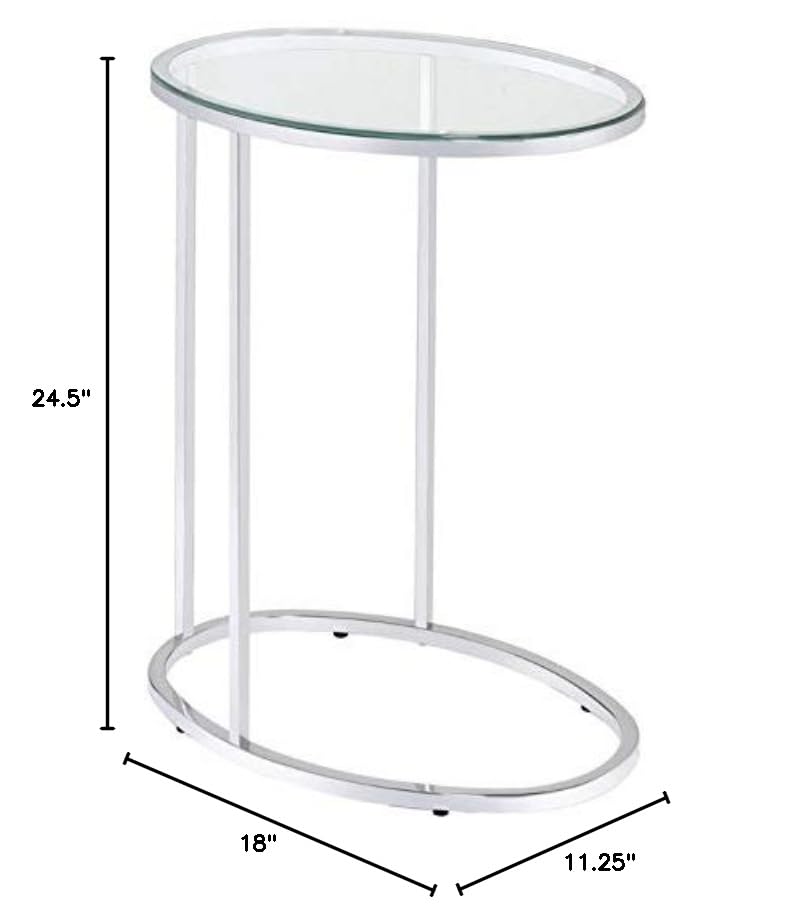 BOWERY HILL Oval End Table with Glass Top & Chrome Metal Base - C-Shape Design Fits Under Sofa - Modern Accent Table for Living Room, Bedroom & Office Use