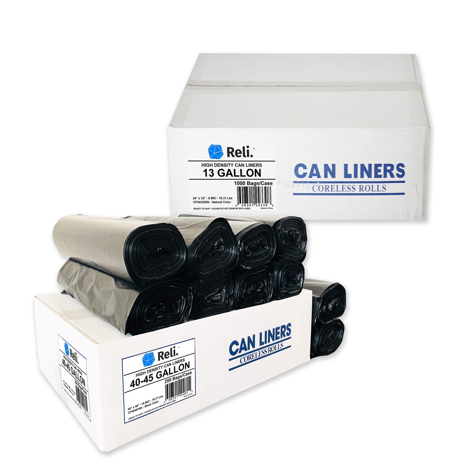 Heavy Duty 40-45 Gallon & 13 Gallon Trash Bags - 250 Large & 1000 Small Trash Bags Combo Pack | Extra Thick, Leak Proof | Perfect for Home, Office, Kitchen, Bathroom & Outdoor Use