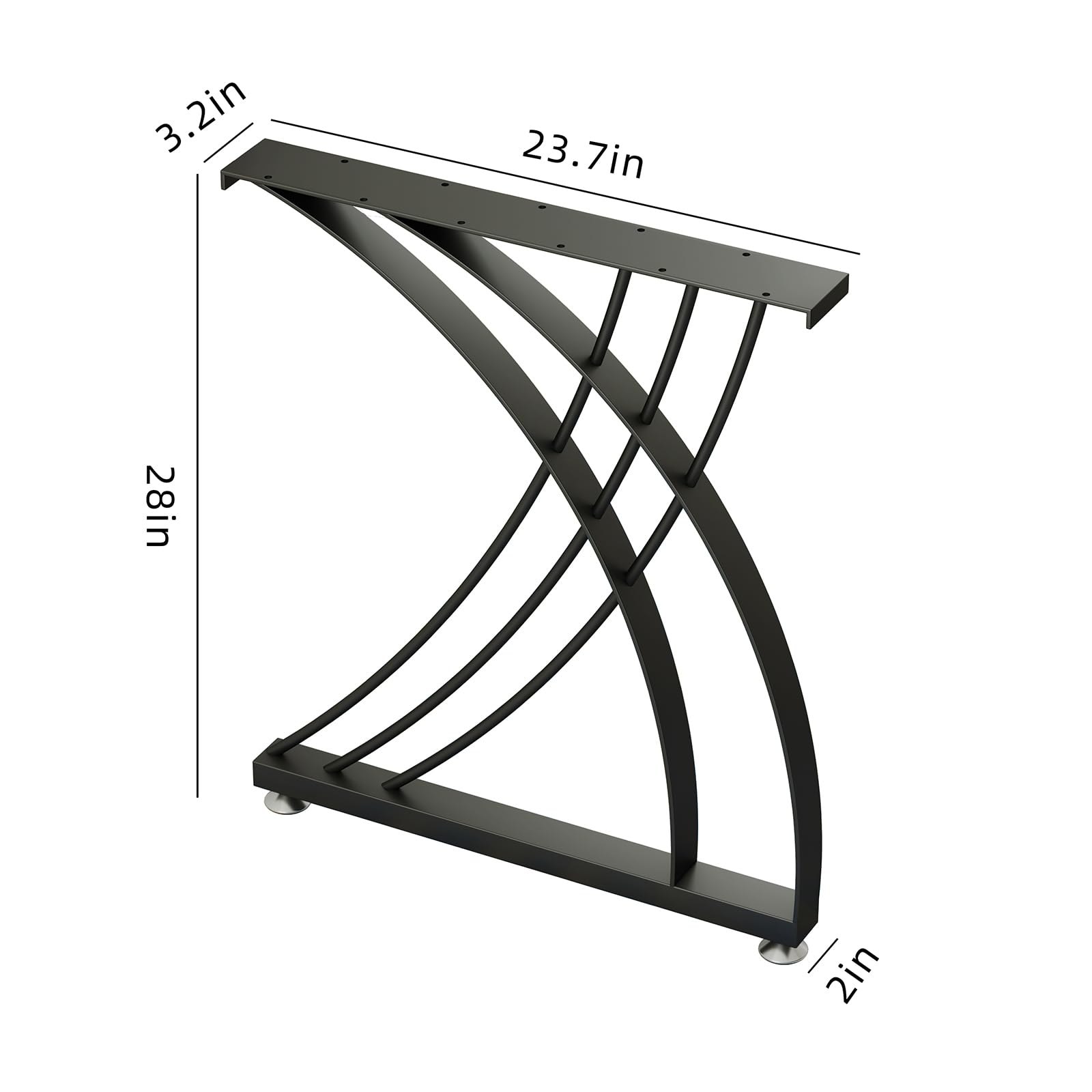 28 Inch Heavy Duty Metal Table Legs - Industrial Black Iron Desk Legs for Dining, Office & Computer Tables | Modern Bowed Design for Home & Office Furniture