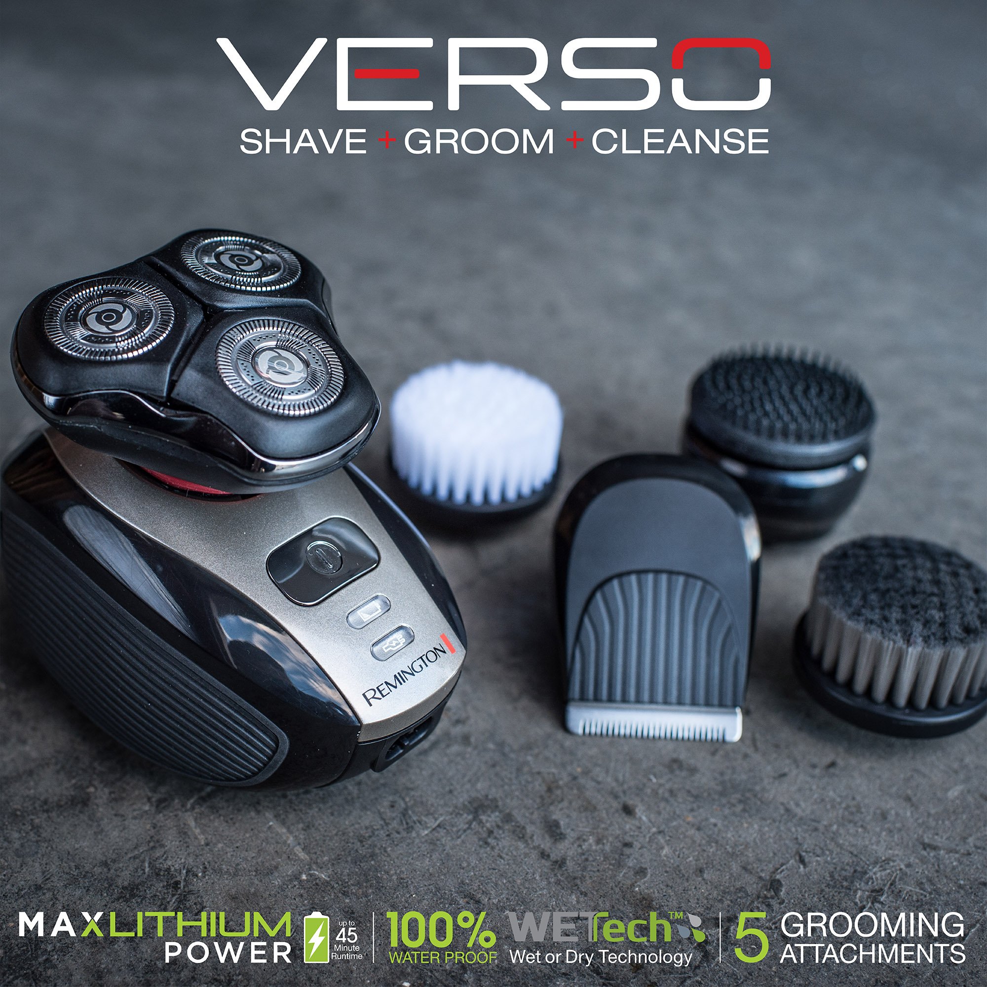Remington XR1410 Verso Wet & Dry Electric Shaver & Beard Trimmer Kit for Men - 3-in-1 Grooming Set with Facial Cleaning Brush - Perfect for Travel, Home Use & Daily Shaving Routine