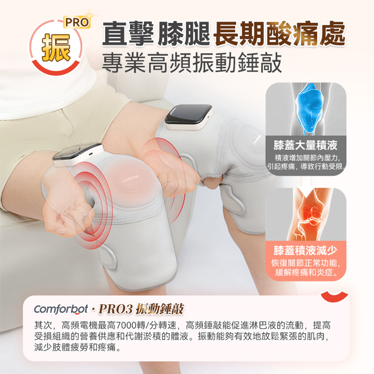 Comforbot Wireless Red Heat Vibration Massager PRO - Multi-Joint Therapy for Pain Relief, Muscle Relaxation - Perfect for Home, Office, and Travel Use