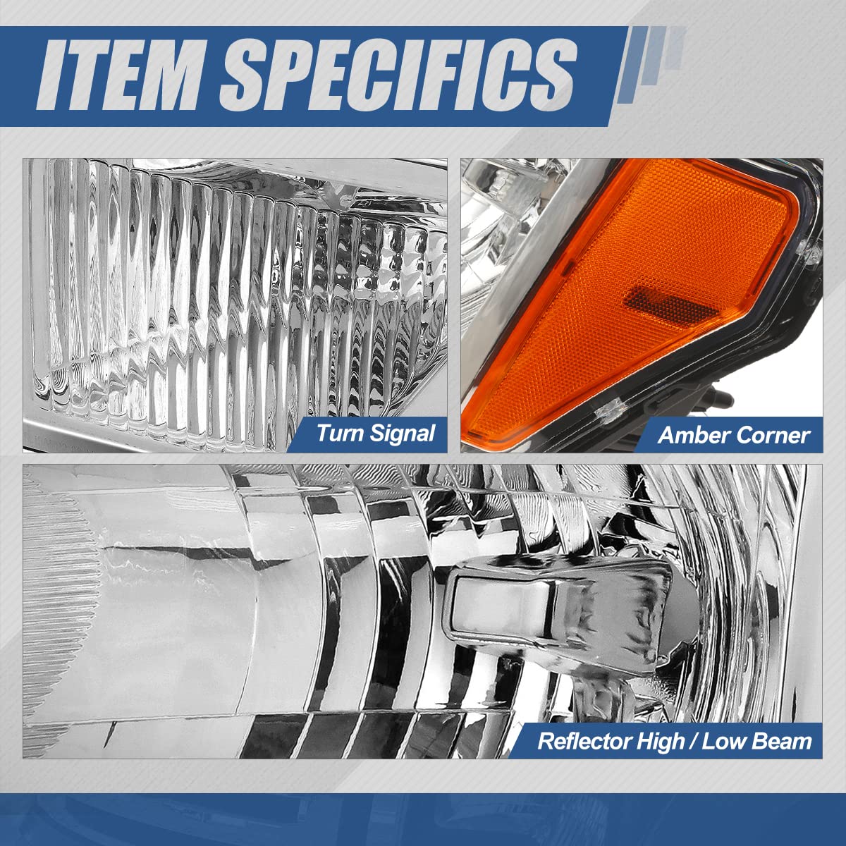 Auto Dynasty Halogen Headlight Assembly Replacement for Ford F-150 12th Generation (2009-2014) - Driver & Passenger Side Headlamps with Signal Lights & Chrome Housing Amber Corner - Perfect for Night Driving, Off-Road Adventures & Vehicle Restoration Projects