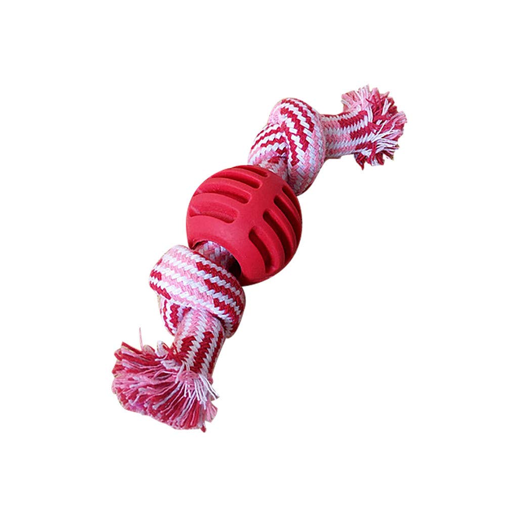 Durable Braided Dog Chew Toy - Cleaning Ball for Aggressive Chewers - JKR47 (Red) - Perfect for Play & Dental Health