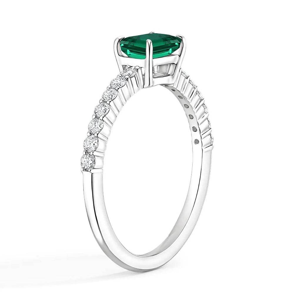 Lab Grown Emerald and Diamond Promise Ring for Women - Ethical & Affordable Engagement Jewelry - Perfect for Proposals, Anniversaries, and Special Occasions