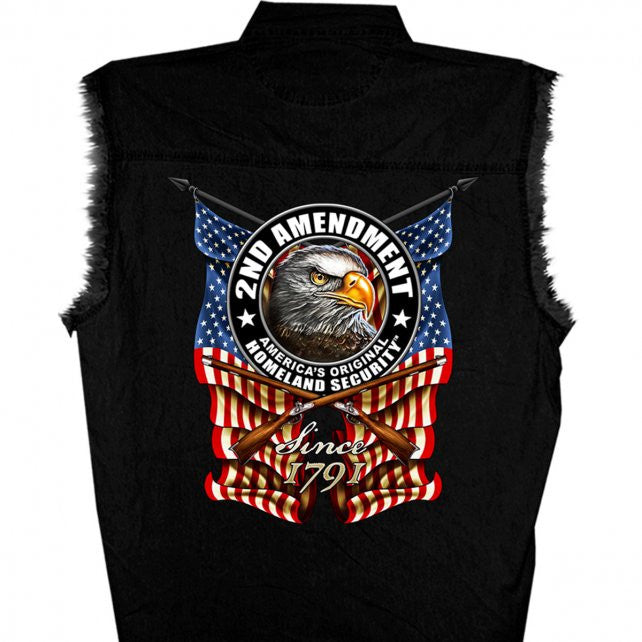 Hot Leathers New Down Flag Sleeveless Denim Button Up Biker Shirt for Men - Vintage Motorcycle Vest, Biker Jacket Alternative, Casual Summer Riding Top