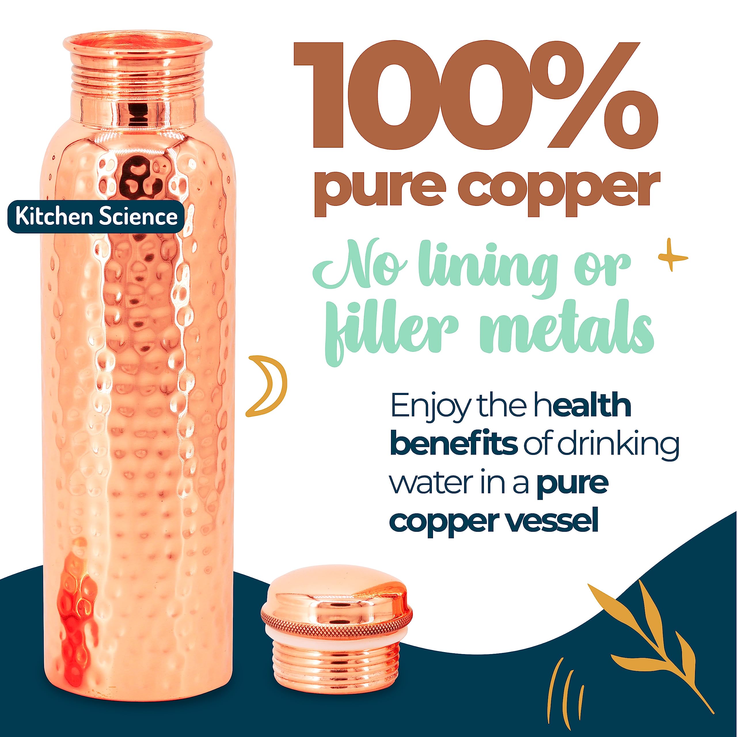 Premium 32oz/950ml Pure Copper Water Bottle with Canvas Carry Bag | 100% Lab-Tested Ayurvedic Copper Bottle for Healthy Drinking | Leak-Proof & Durable Design | Perfect for Yoga, Gym, Hiking & Daily Hydration