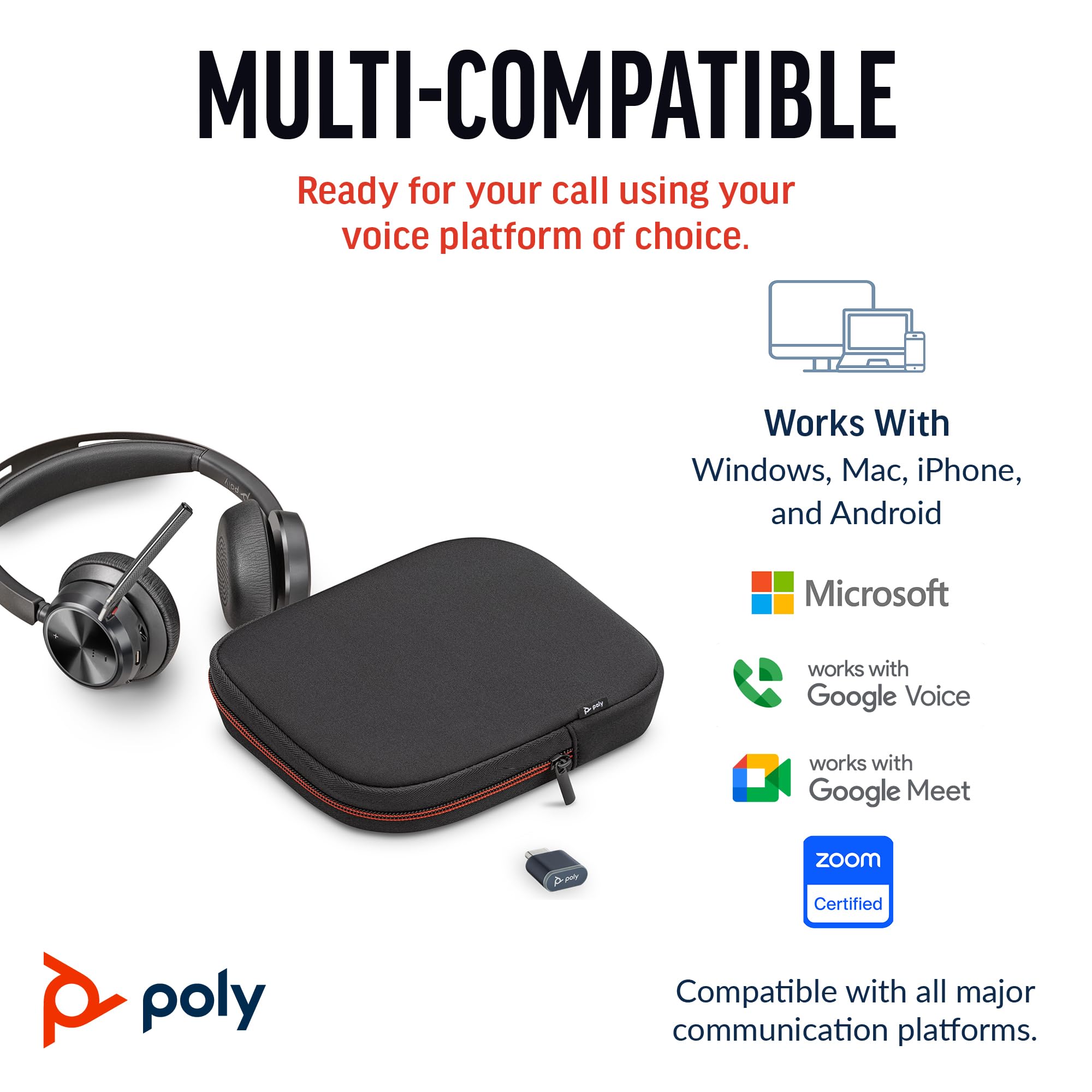 Poly Voyager Focus 2 UC Wireless Headset with Active Noise Canceling (ANC) - Bluetooth Headphones for PC, Mac & Mobile - Includes Charging Stand & Microphone - Perfect for Teams, Zoom Calls & Remote Work (Amazon Exclusive)