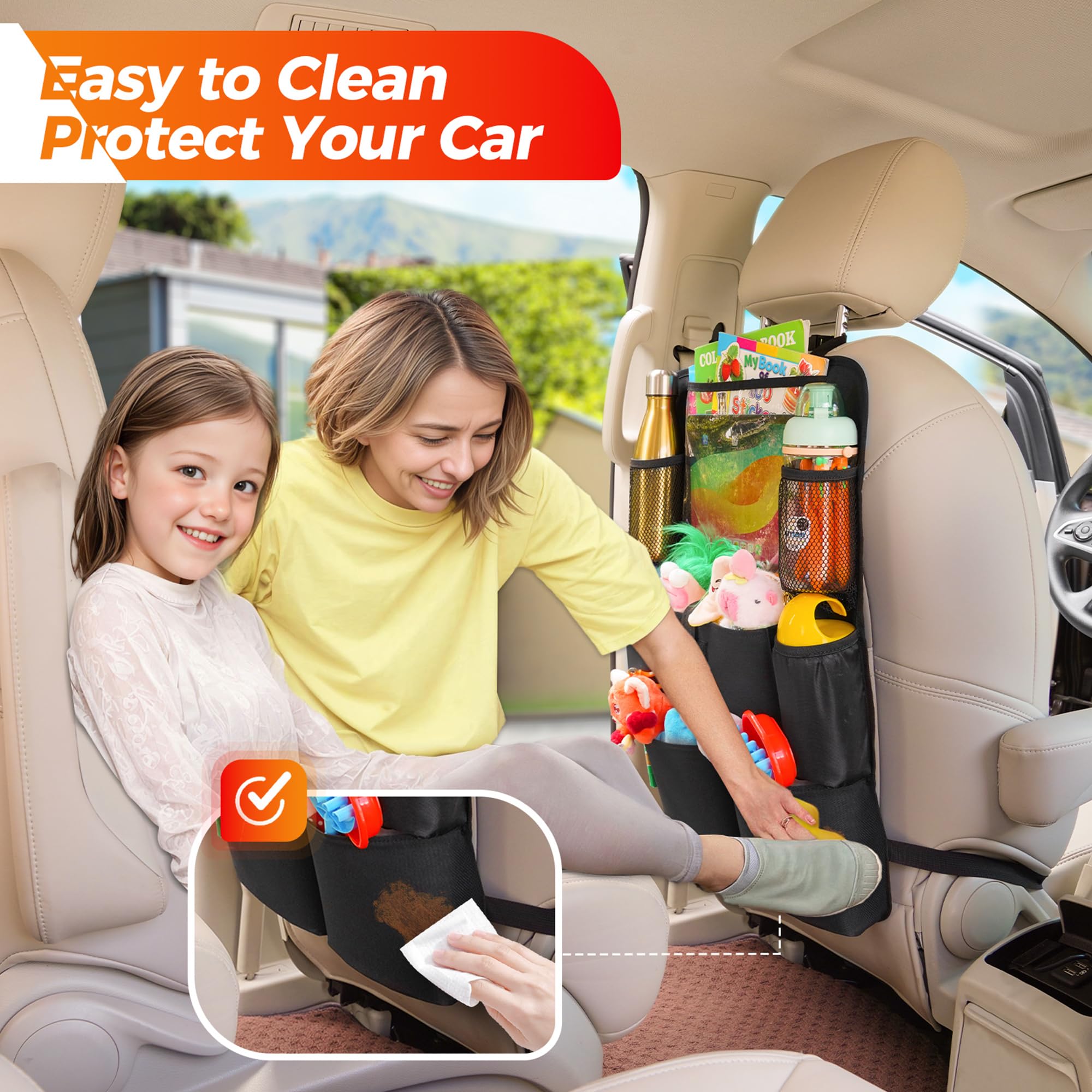 SURDOCA Upgraded Car Organizer with 11-inch Tablet Holder, 8-Pocket Backseat Storage, Car Seat Protector for Kids, Perfect for Road Trips and Family Travel