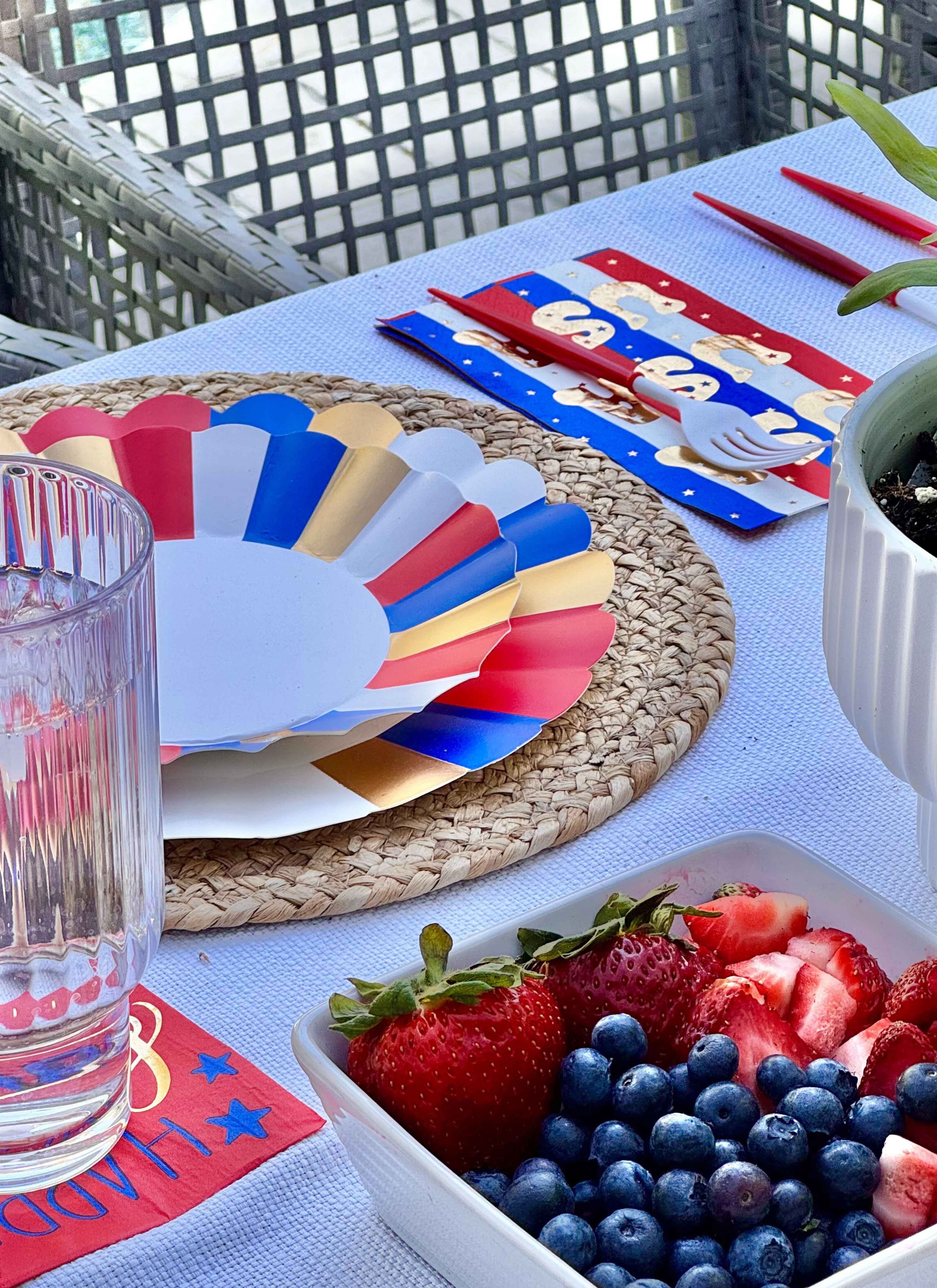 Modern Patriotic Table Decor for 4th of July - Red White & Blue Party Supplies for Outdoor BBQ, Picnic & Independence Day Celebrations