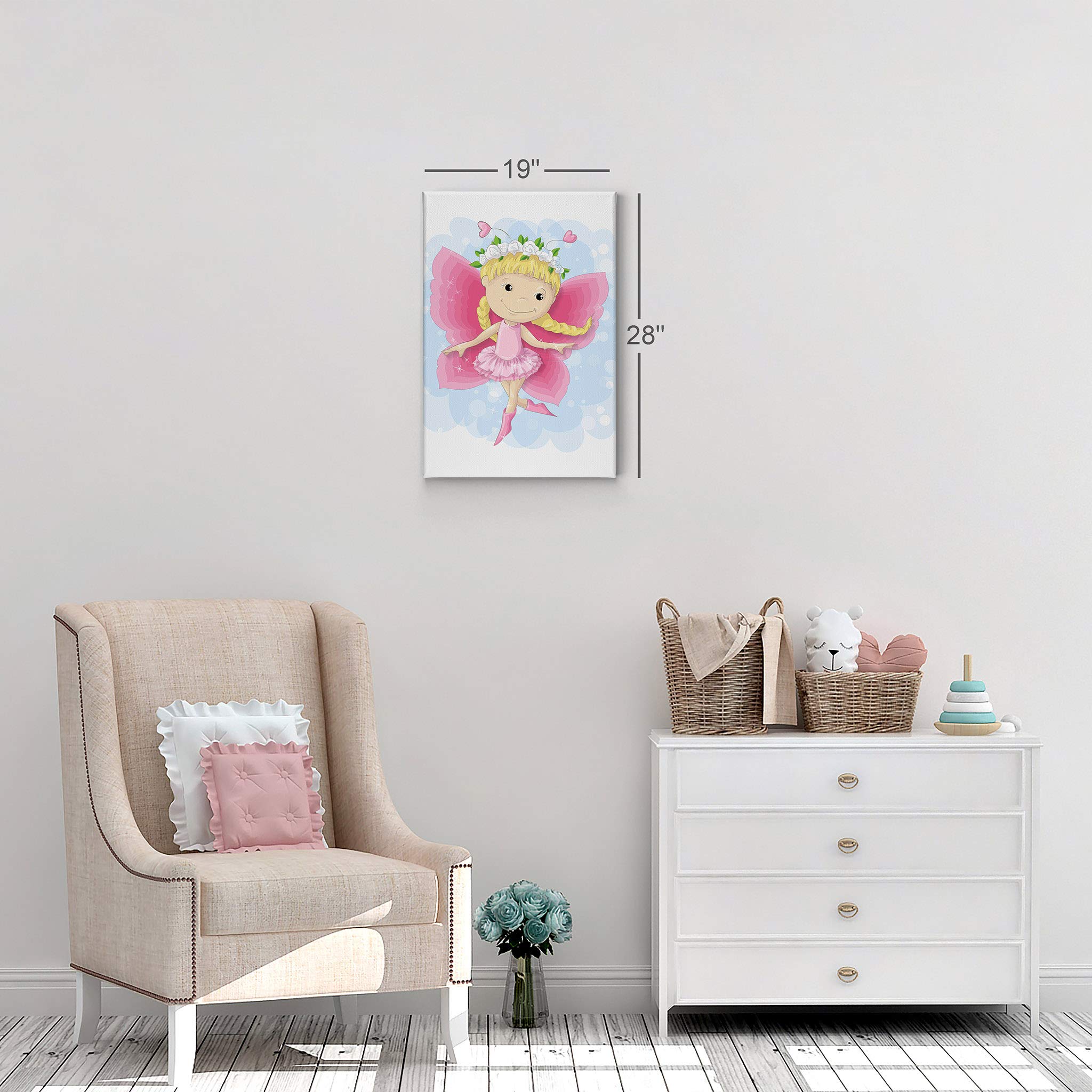 Cute Blonde Pink Dressed Fairy Girl Canvas Print - Smile Art Design Kids Room Decor, Nursery Wall Art (36x24 Inch, Ready to Hang, Made in USA) - Perfect for Baby Girl's Bedroom, Playroom & Children's Space Decor