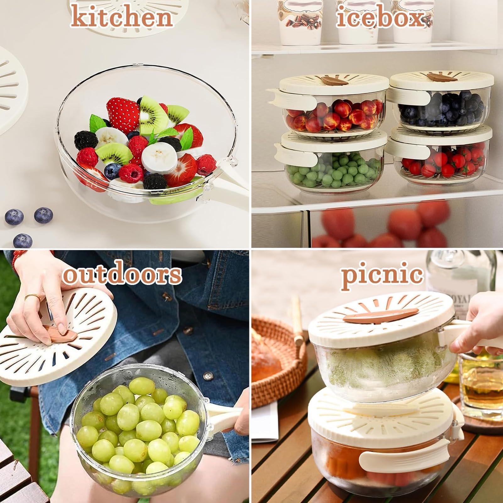 Organic Fruit and Vegetable Wash Bowl - Thickened Double Layer with Strainer & Lid - Foldable Handle Kitchen Colander for Draining, Washing, and Storing Fresh Produce - Perfect for Salads, Meal Prep & Healthy Eating