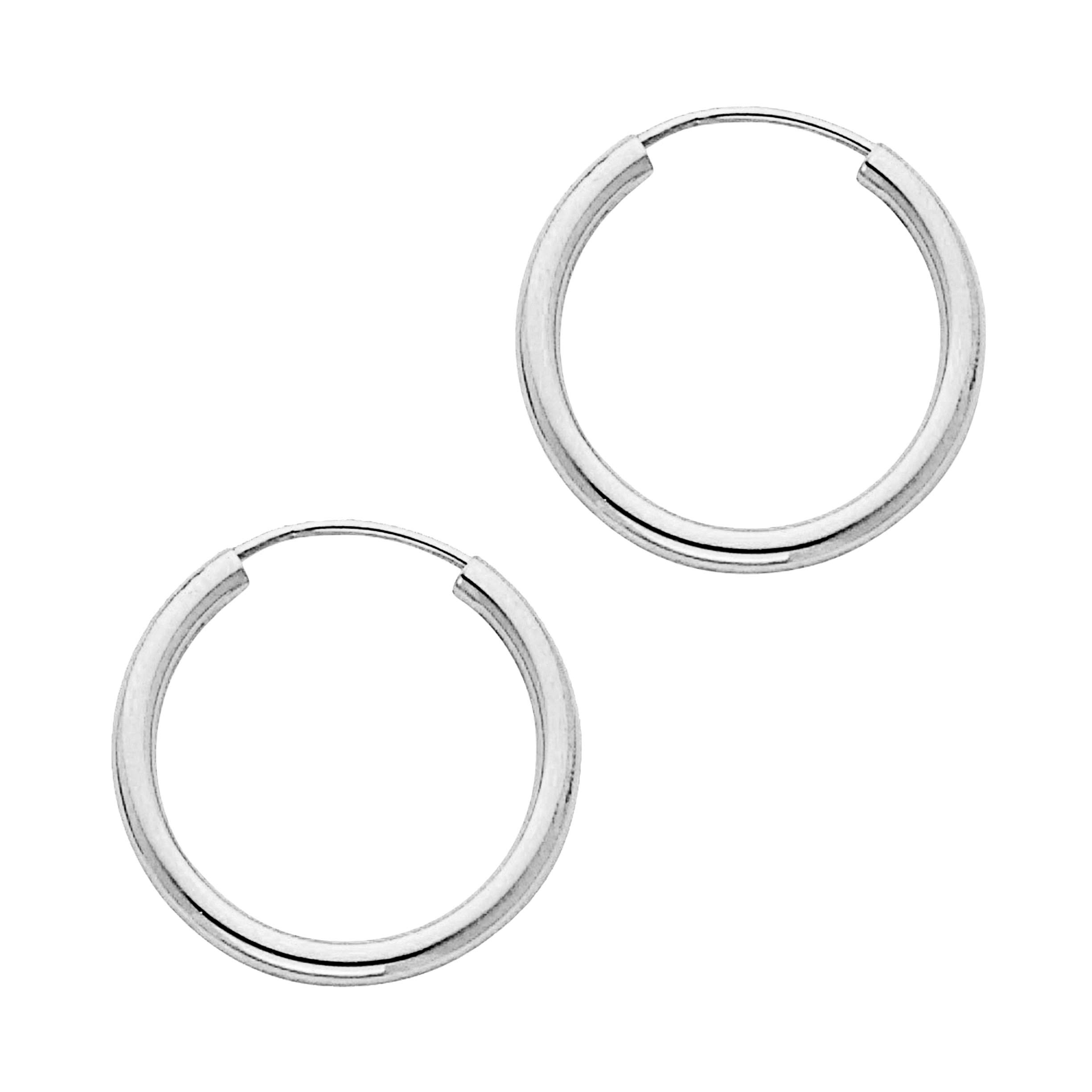 14K Solid White Gold Endless Loop Hoop Earrings - Timeless 2mm Gauge Hoops Available in Multiple Sizes | Perfect for Everyday Wear, Special Occasions & Gift Giving