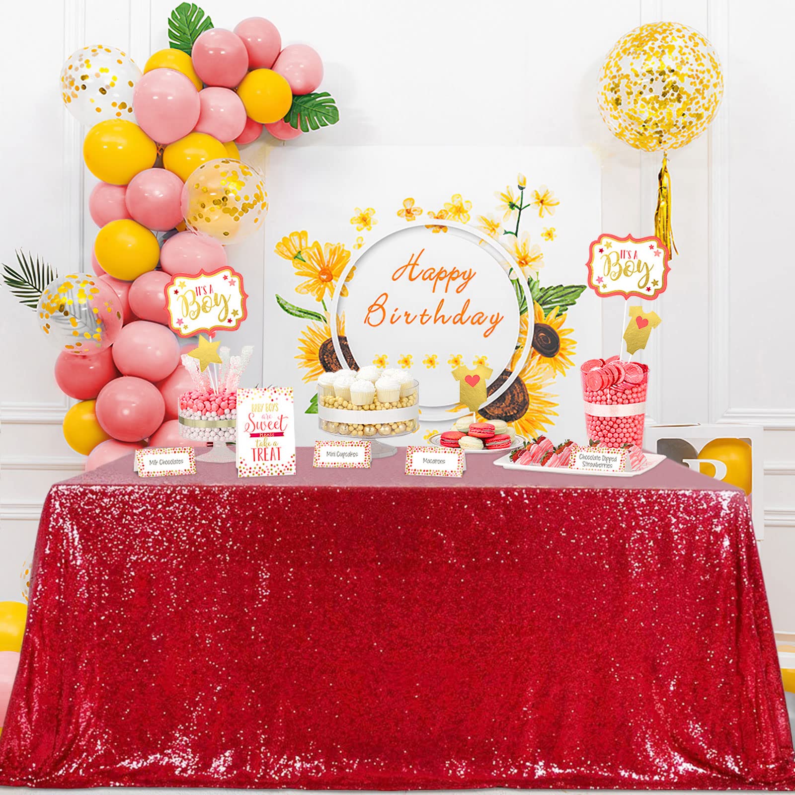 QueenDream 60x102 Inch Red Sequin Glitter Tablecloth - Elegant Party Table Cover for Bridal Shower, Birthday, Engagement, Wedding Decorations | Perfect for Banquet, Reception, and Celebration Decor