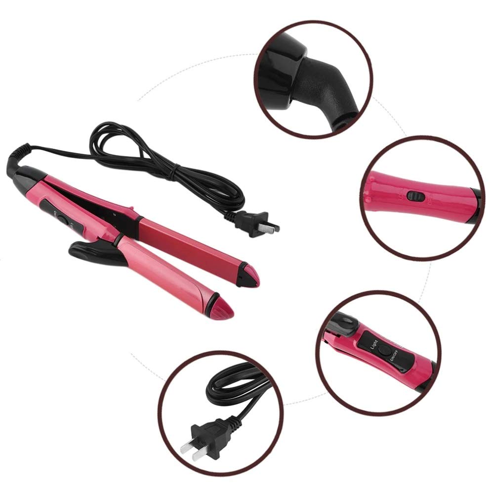 RD MALL 2 in 1 Hair Straightener & Curling Iron for Women - Ceramic Plates Hair Styler with Adjustable Temperature (Pink) | Perfect for Home Use, Travel & Salon Styling